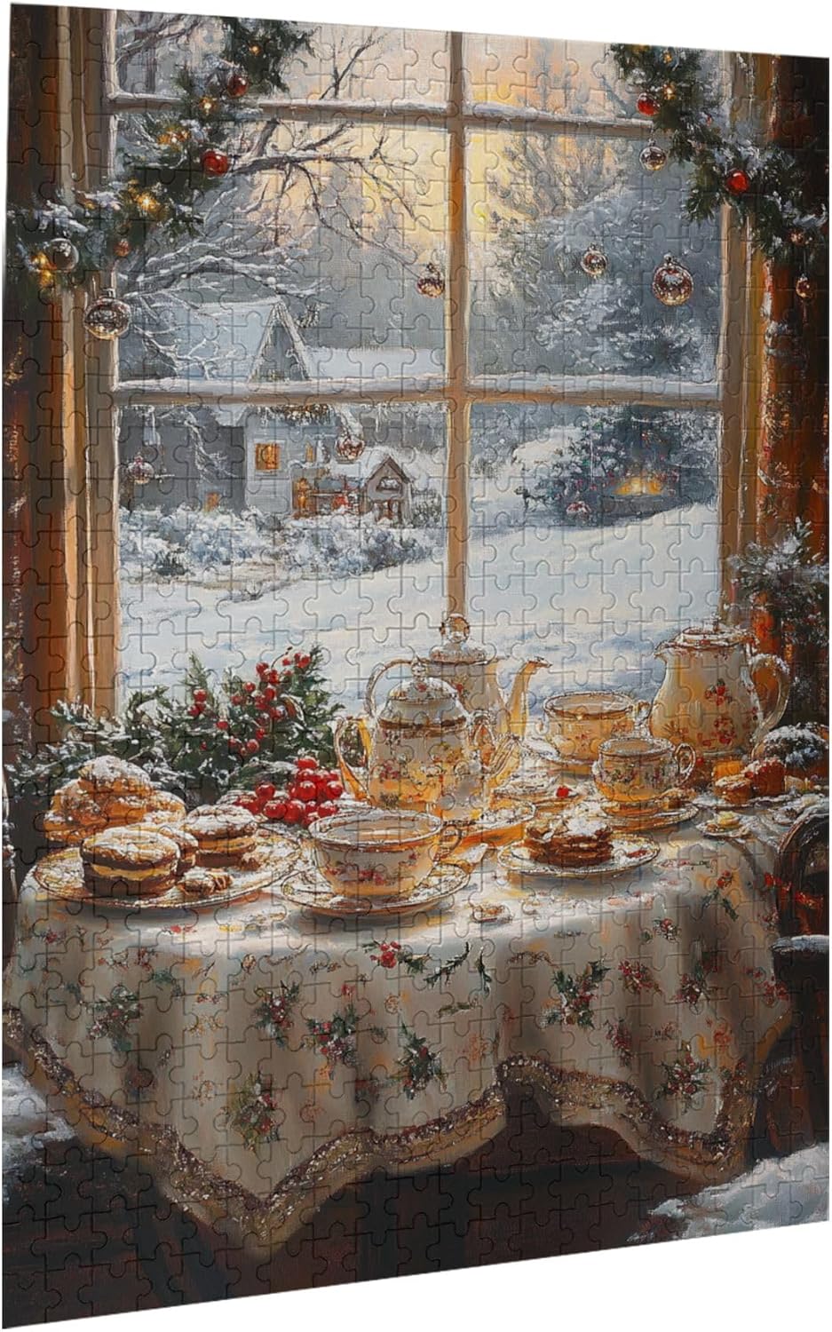 Jigsaw Puzzles 500 Pieces Christmas Afternoon Tea,Challenging Brain Exercise,Depicting A Wonderful Afternoon Tea at Christmas Time,Adults Fun Xmas Wooden Jigsaw,Stunning Artwork