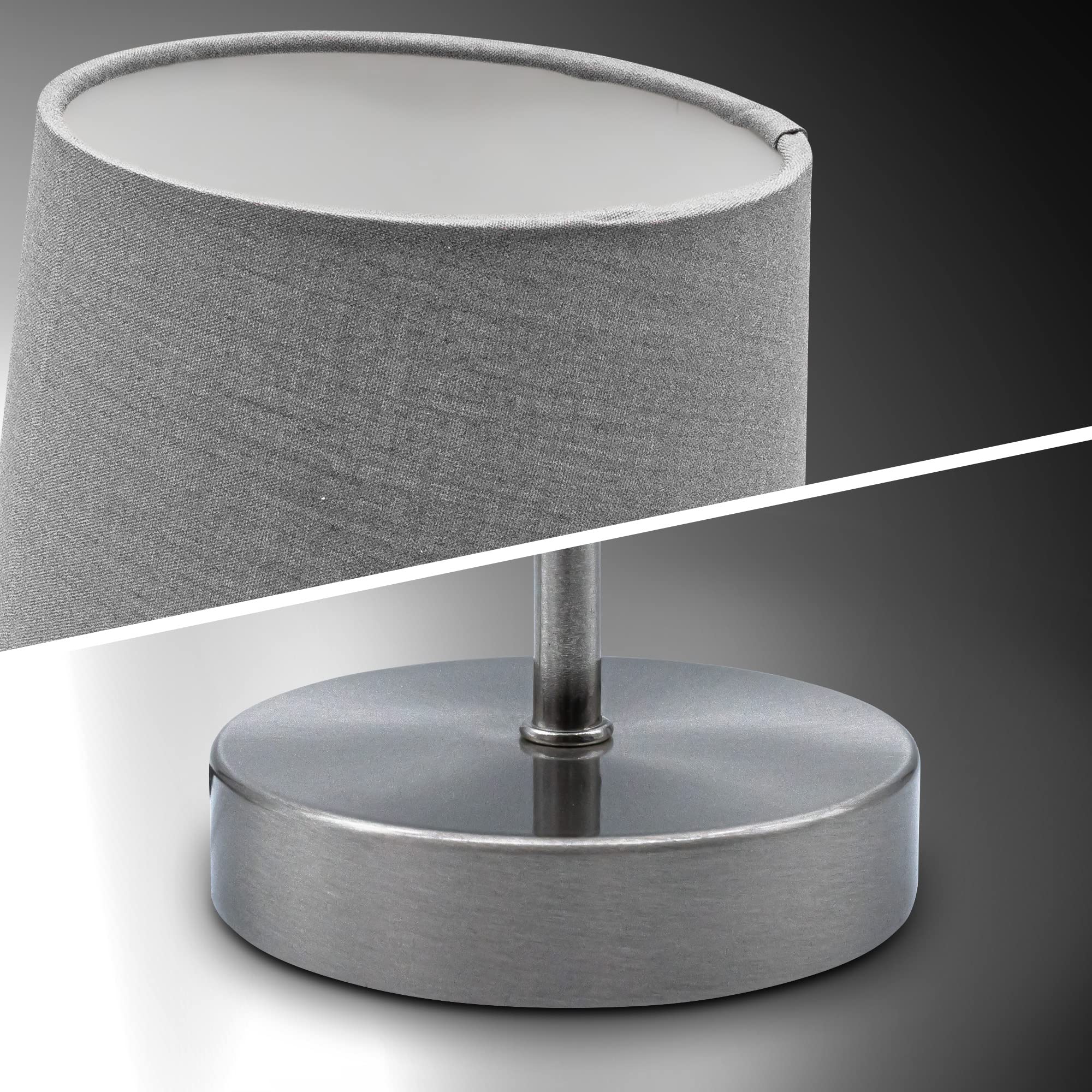 B.K.Licht - Lampe de chevet avec interrupteur à câble, douille E14, abat-jour en tissu, lampe de bureau, lampe de table, lampe de chevet chambre, lampe chevet, 30,8x10 cm, nickel mat