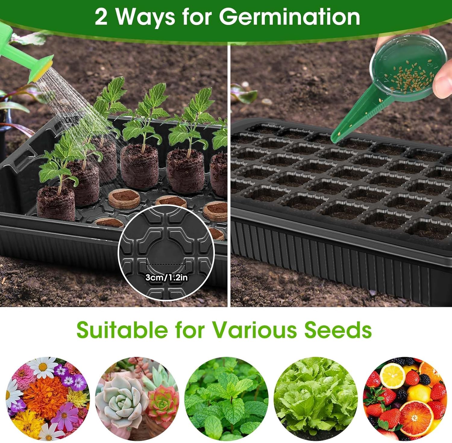 MQUPIN 80-Cell Seed Starter Tray with Grow Light, 2-Pack Adjustable Brightness Seed Starter Kit with Humidity Dome,Smart Timer,Watering Sprayer,Seeder,Plant Germination Kit for Seeds Growing
