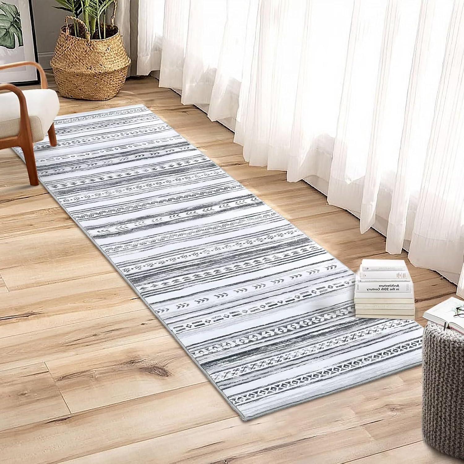 GlowSol Hallway Rug 2X6 Washable Runner Rug Non Slip Soft Rug Floor Bathroom Rug Non Shedding Indoor Carpet Low Pile Floor Cover Kitchen Rug for Bedroom Living Room, Light Grey