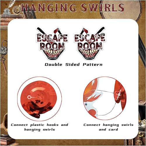 Miniatura 4 de 24 piezas de decoración de remolinos colgantes para sala de escape, decoración de techo para sala de escape, decoración de fiesta para sala de