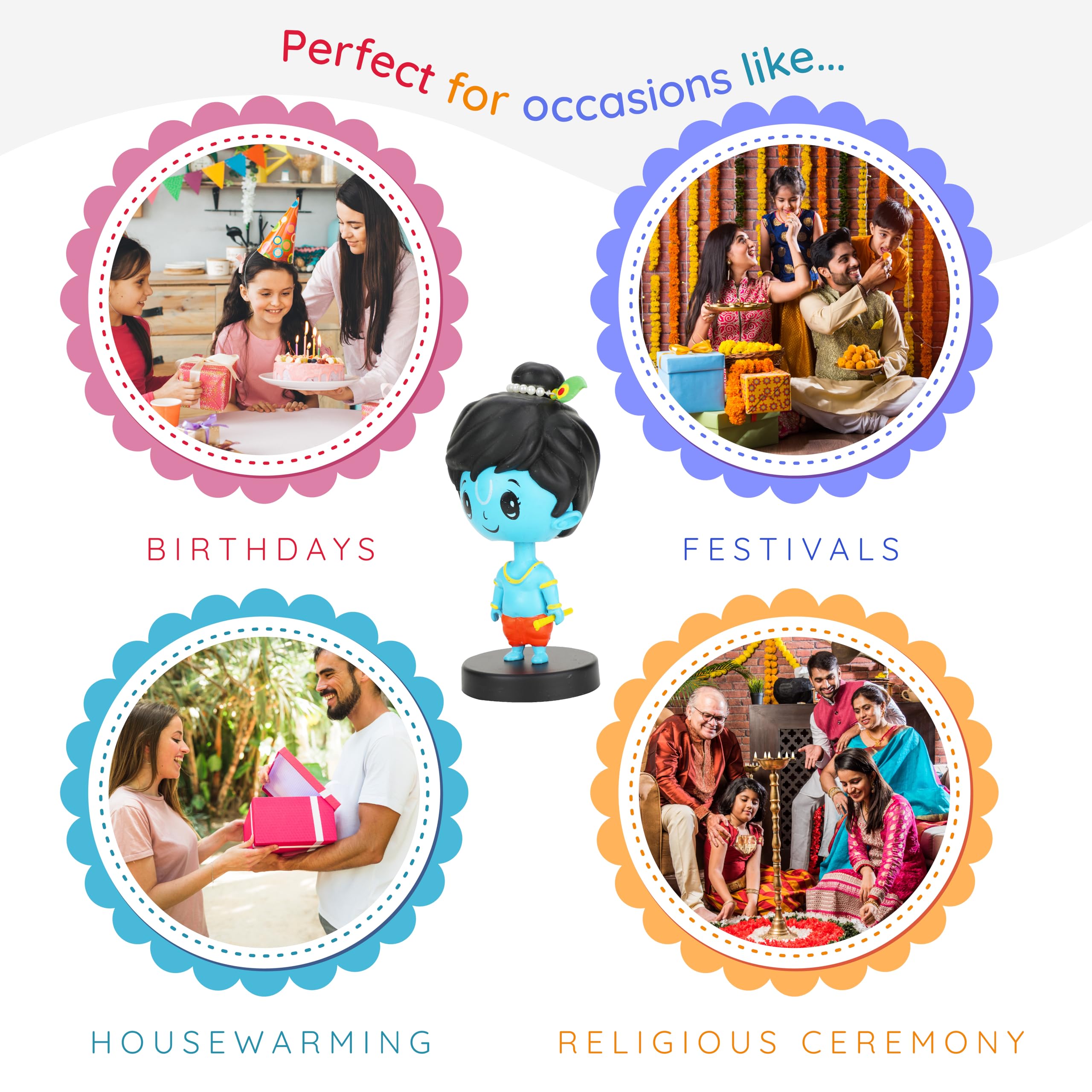 Webby Lord Shri Krishna Bobblehead Toys for Kids | Decoration Items for Home Décor, Car Dashboard, and Office Table | God Statue for Festival | Diwali | Birthday Gift for Kids, Family and Friends - Image 6 thumbnail