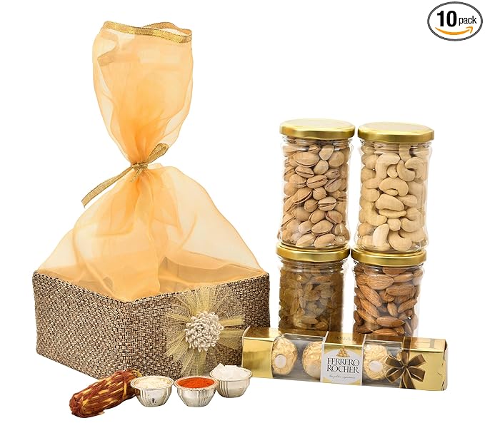 NUTRI MIRACLE Bhaidooj Dry Fruit and Nut Gifts Hamper for Brother | Chocolate and Dry Fruits with Goodies Basket for Family | Bhaidooj Gift Hamper