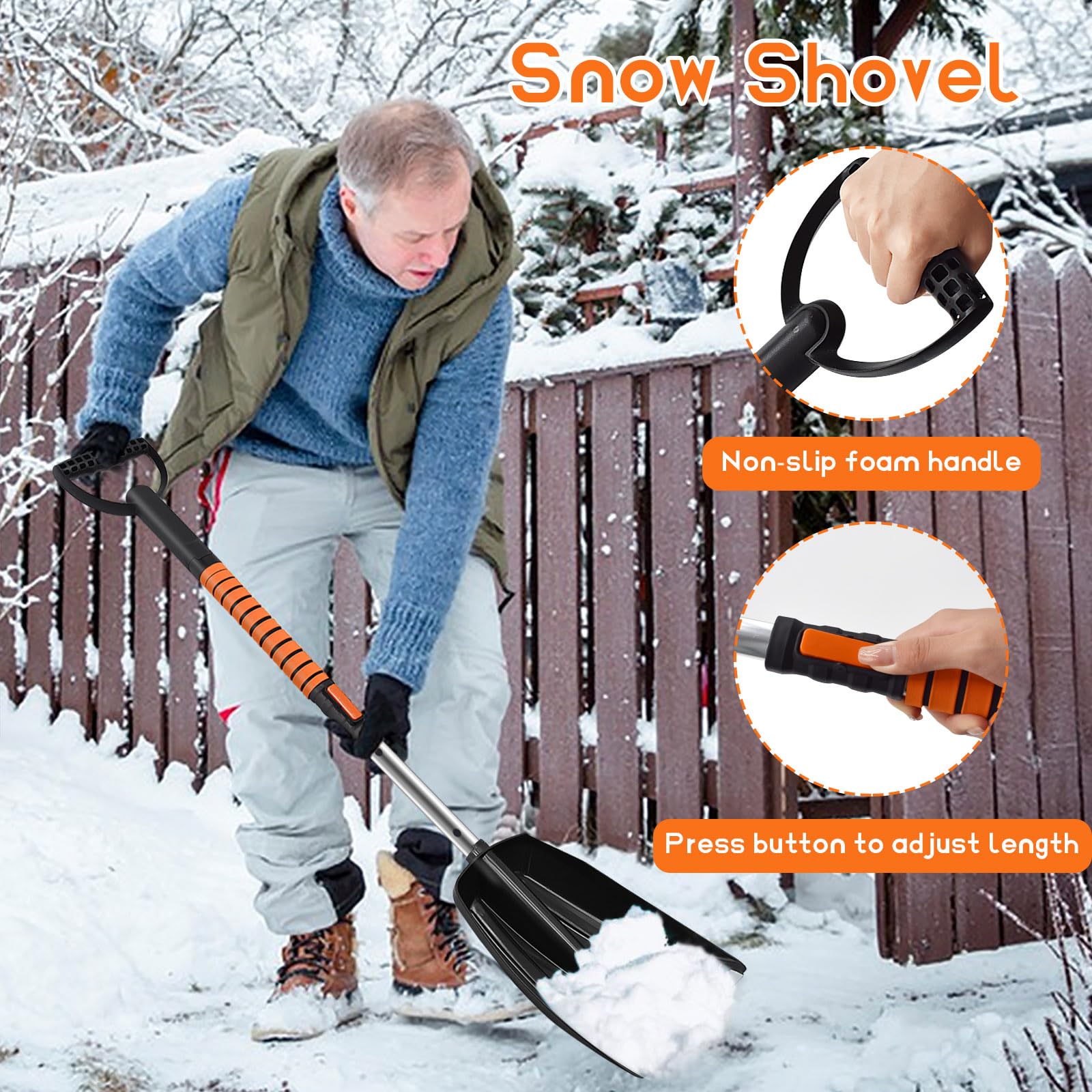 JNUYISW Ice Scraper for Car Windscreen 5-in-1 Detachable Telescopic Snow Shovel 180° Rotatable Snow Brush with Ergonomic Foam Grip Portable Car Winter Kit for Cars Trucks - Image 4