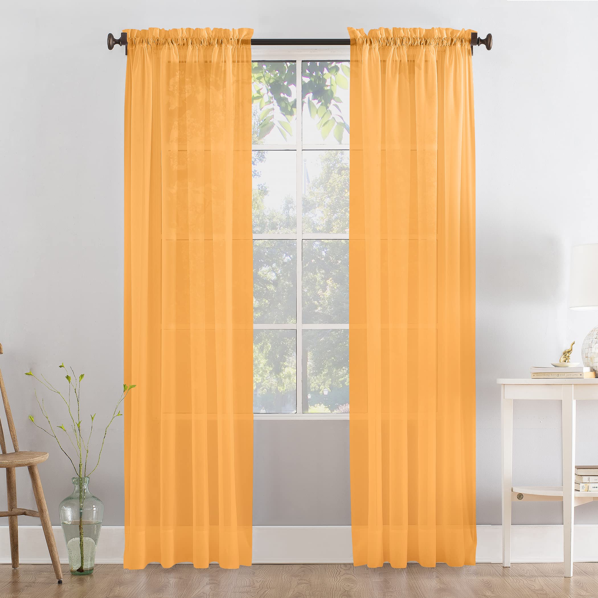 Megachest a pair of slot top voile curtains (Orange, 56" wideX81 drop 2 Panels)