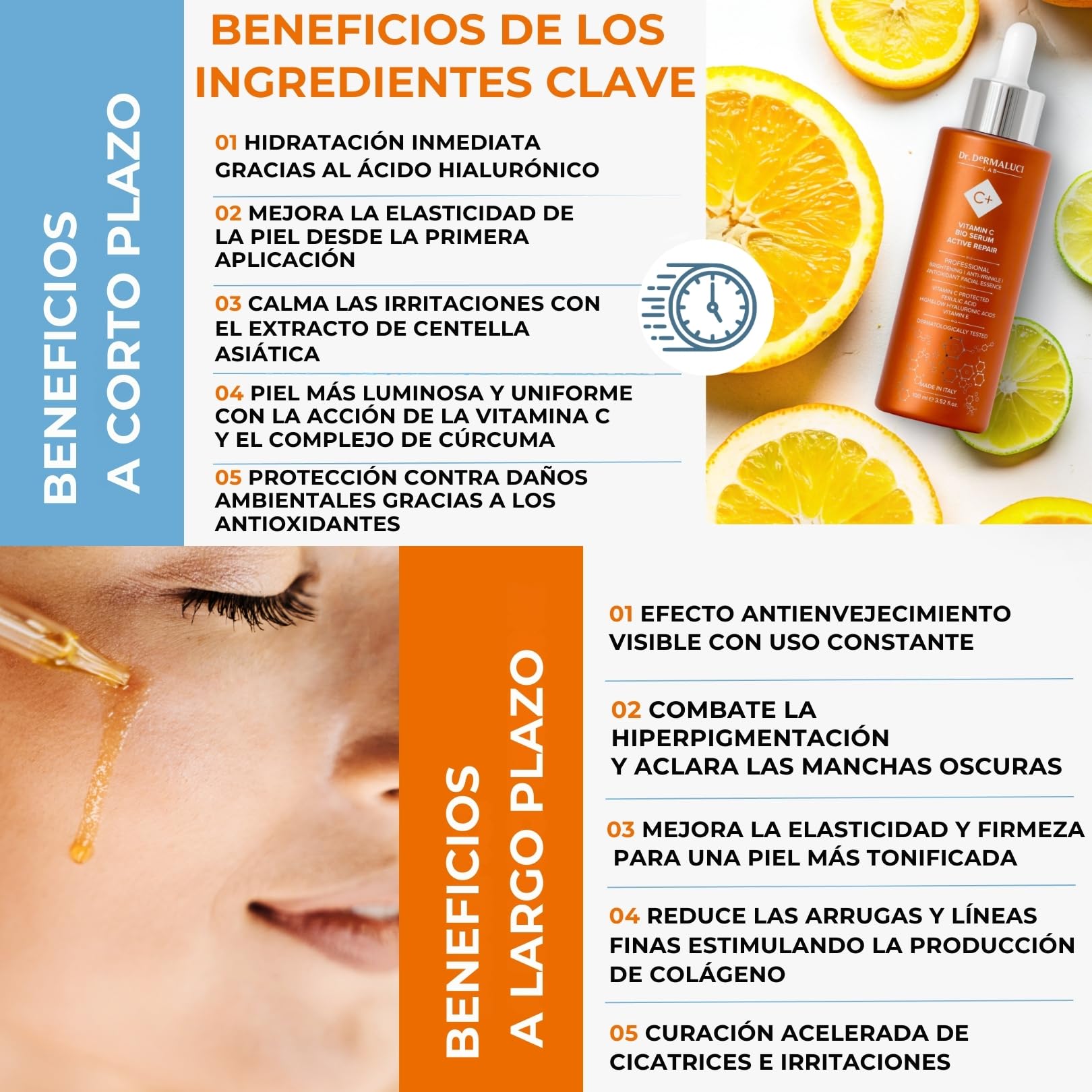 Vitamin C Facial Serum 100 ml Organic | Anti-Aging, Anti-Blemish, Brightening, Moisturizing | With Hyaluronic Acid, Ferulic Acid, Curcuma & Centella Asiatica | Dermatologically Tested, Made in Italy — view 5