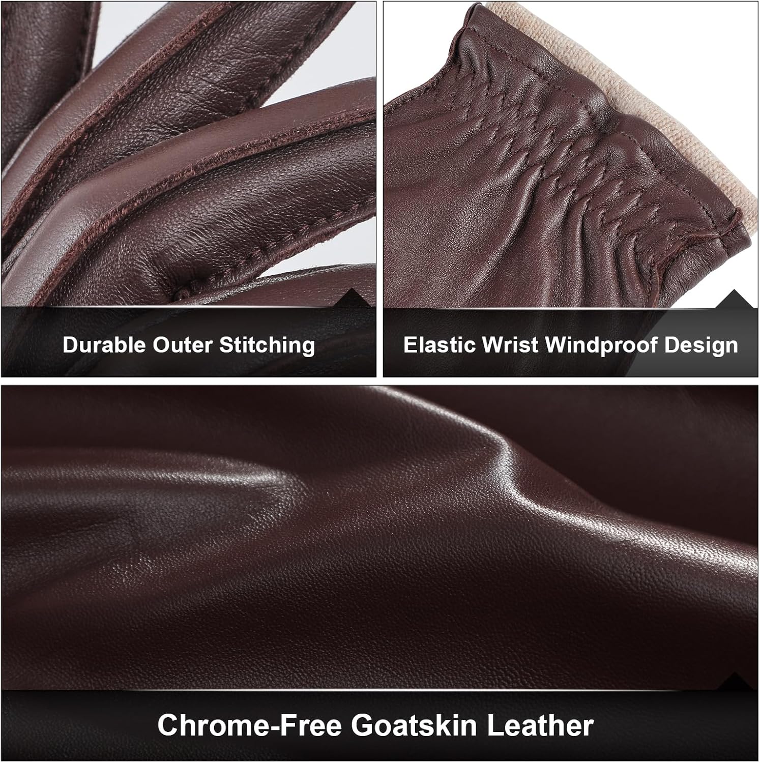 GSG leather gloves for men Sheepskin Classic Driving Gloves Winter Touchscreen Wool Lined Warm Gloves - Image 6