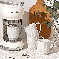 FOBENTA Ceramic Coffee Mugs Set of 4, 12oz Embossed Elegant Patterns Arctic White - Thoughtful Gift for Women, Mom, Friends, Tea Latte Cocoa
