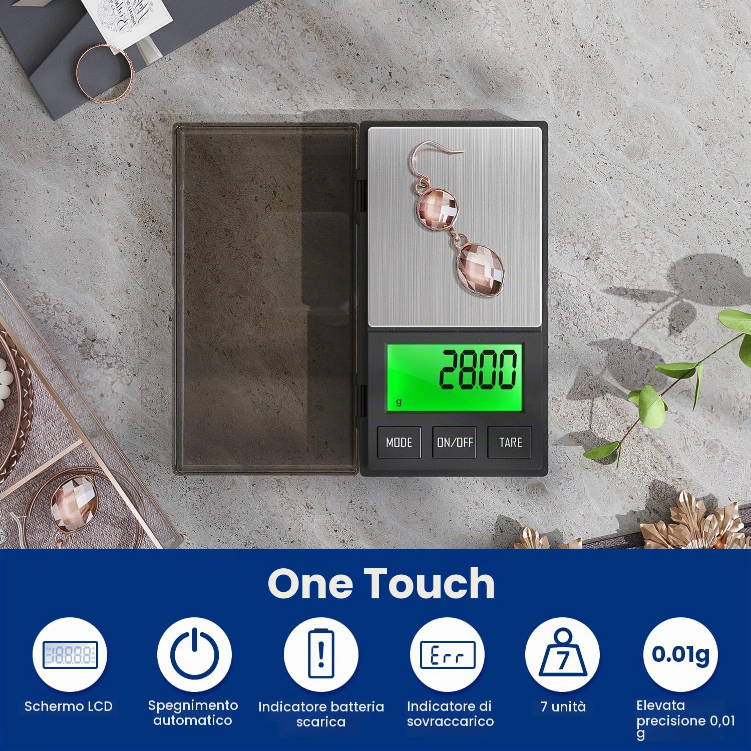 Bilancia di precisione, 1000 g/0,01 g bilancino precisione per oro, mini bilancia portatile, balance de monnaie 5 unità di misura, bilancia in grammi, bilancia d'oro, bilancia per gioielli