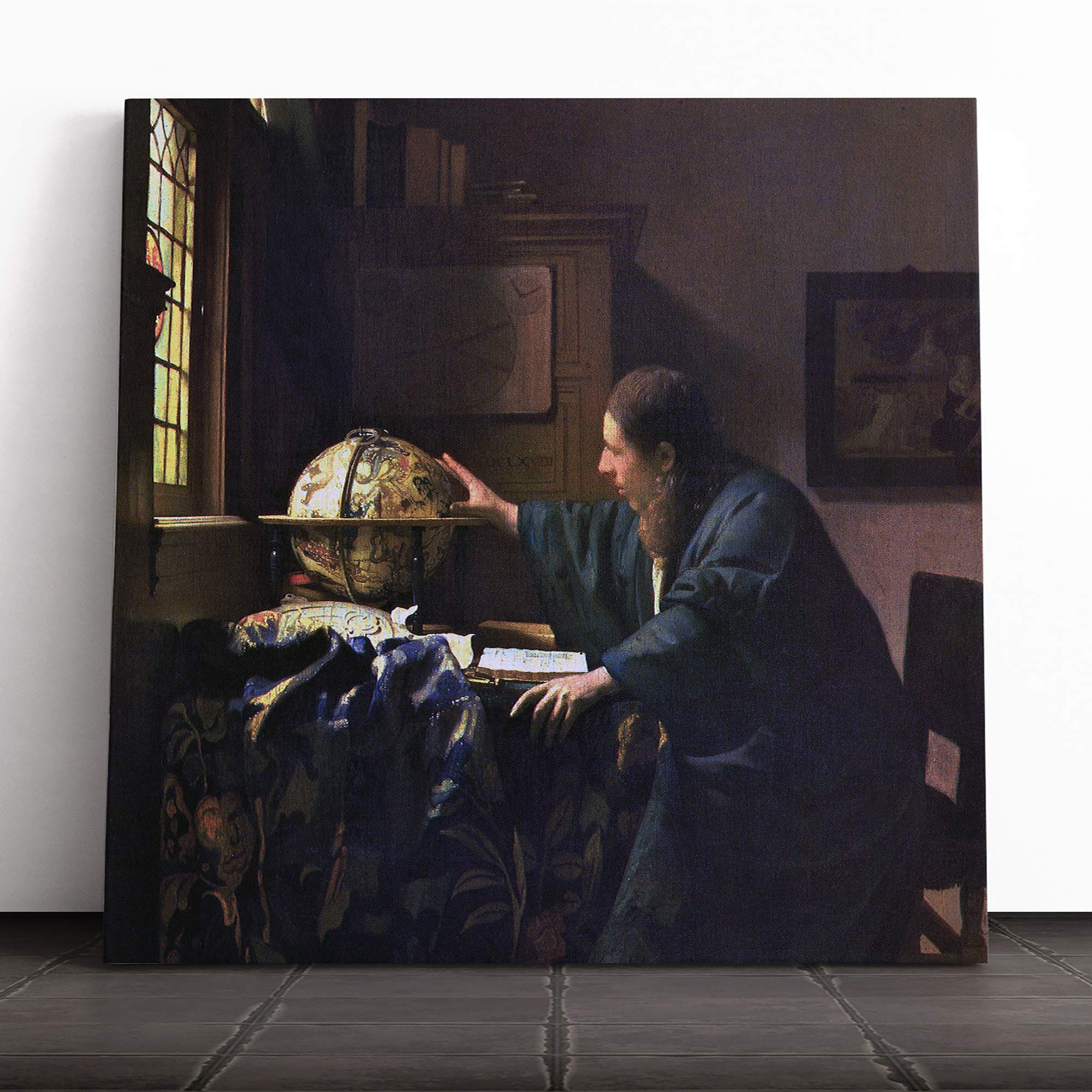 Big Box Art Canvas Print Wall Art Johannes Vermeer The Astronomer | Mounted and Stretched Box Frame Picture | Home Decor for Kitchen, Living Room, Bedroom, Hallway, Muli-Colour, 14x14 Inch