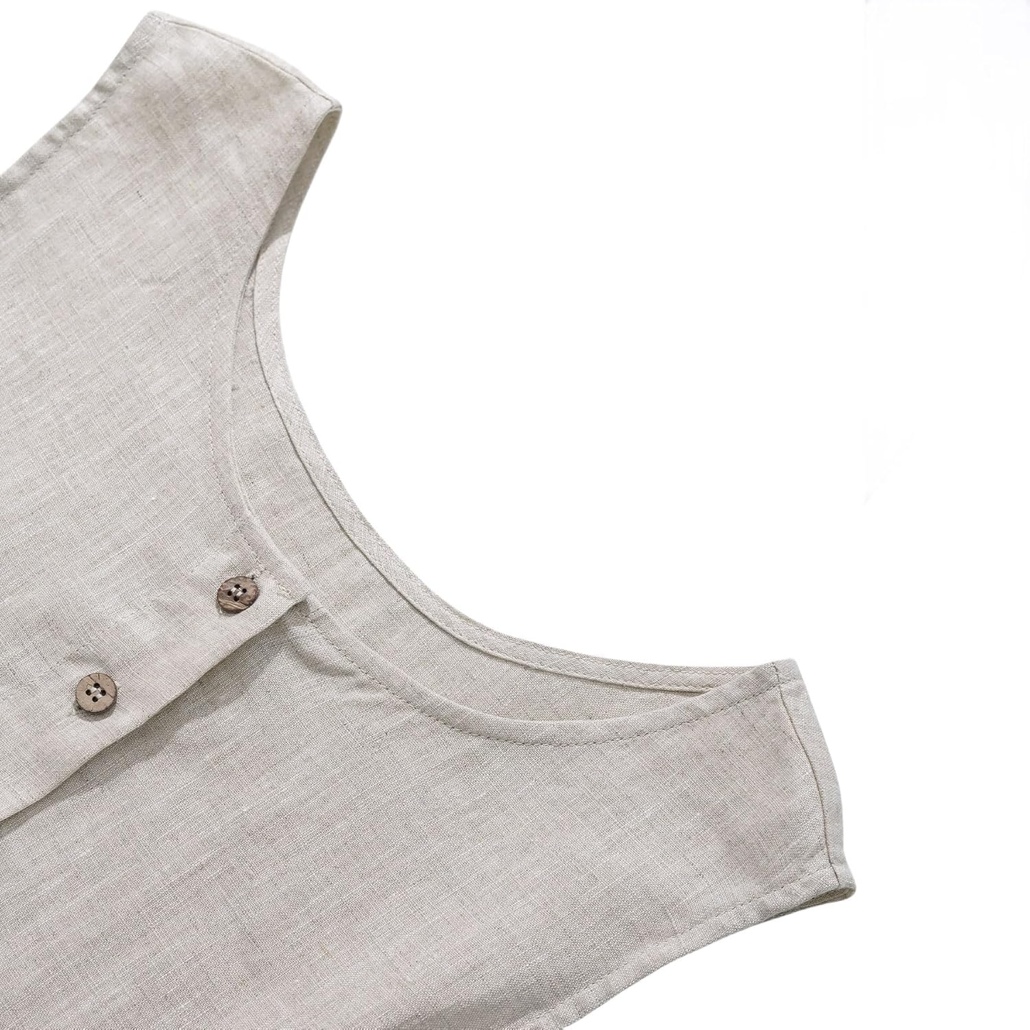 Amazhiyu Women's 100% Linen Button Front Pleated Sleeveless Midi Dresses Summer - Image 4