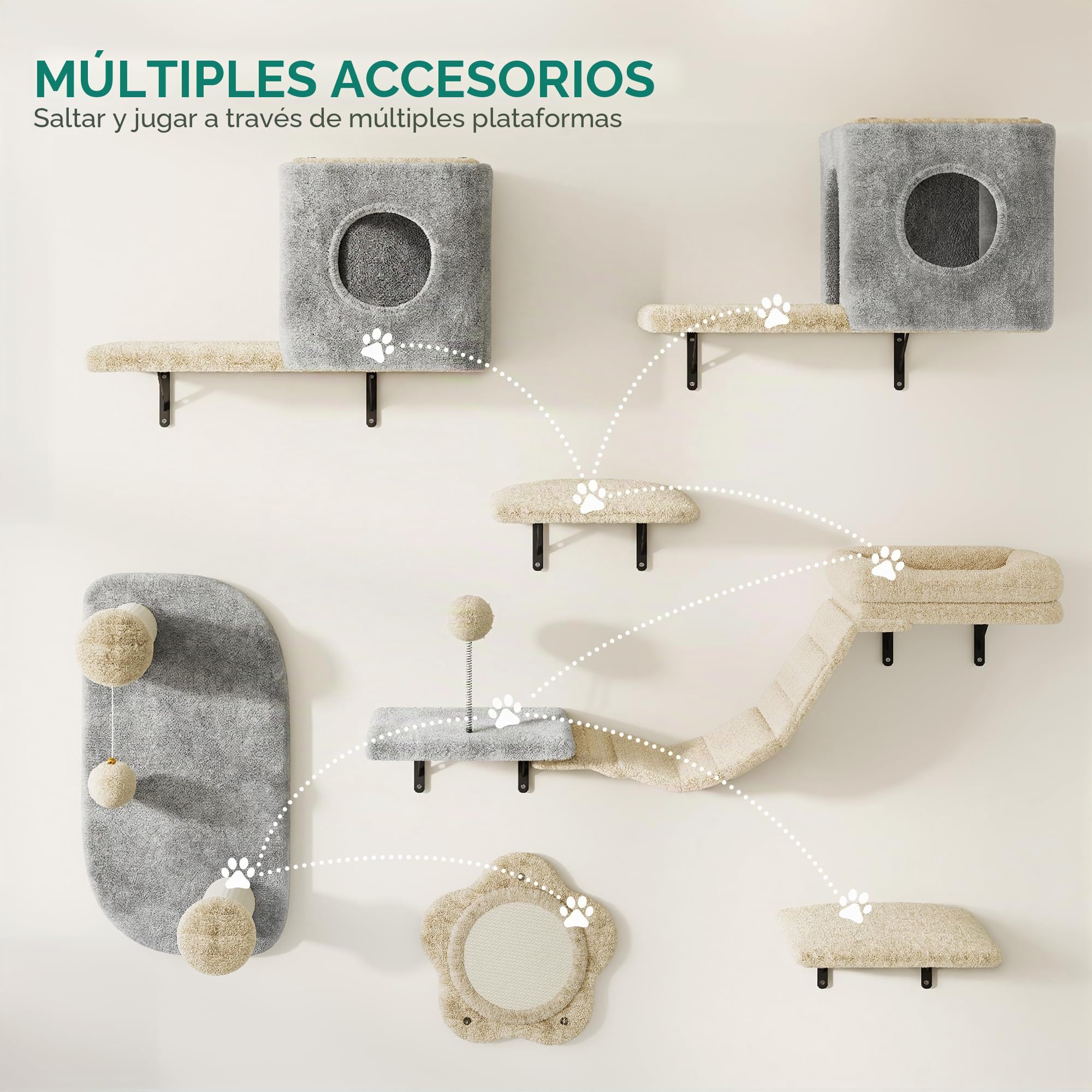 YITAHOME Juego de 8 paredes de escalada estables para gatos, de franela, muebles para gatos con casa para gatos, cama para gatos, tabla rascadora, puente colgante para gatos, columna de sisal para