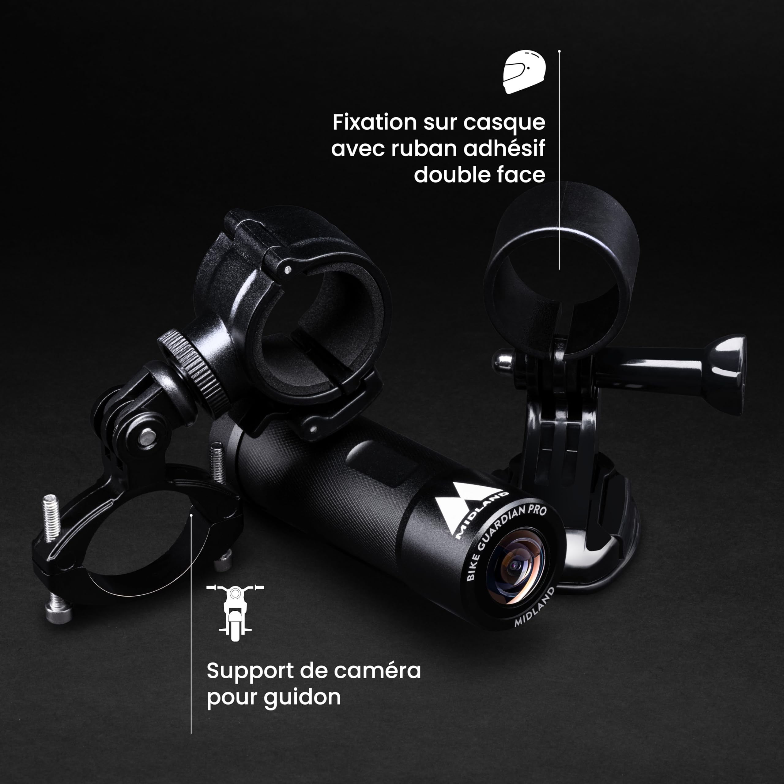 Midland- Bike Guardian PRO, Dash Cam Camera Sport Moto 2K, Camescope Caméra Video Moto Accessoires Moto Capteur Sony et Stabilisateur Avancé, Dashcam Etanche IP65 Streaming Live, Dash Cam Autonomie 2H