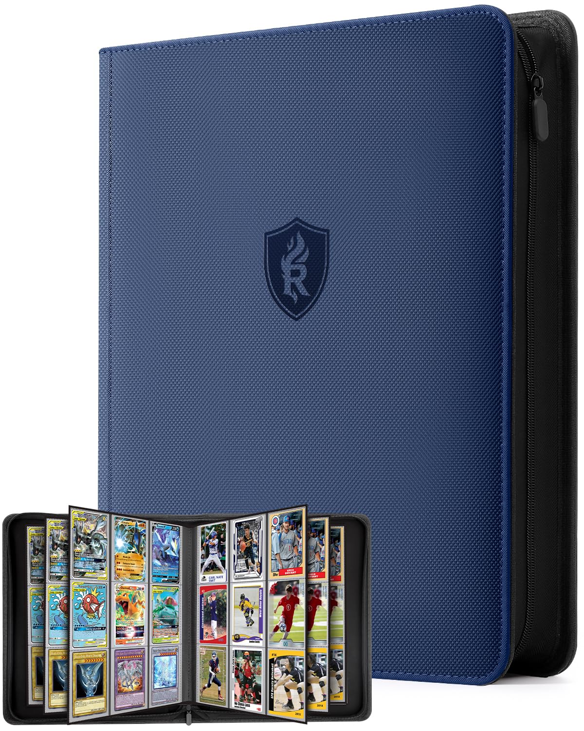 Raccoglitore per carte collezionabili con 9 tasche, con cerniera, double-face, 252 Toploader per TCG, MTG, carte sportive (blu)