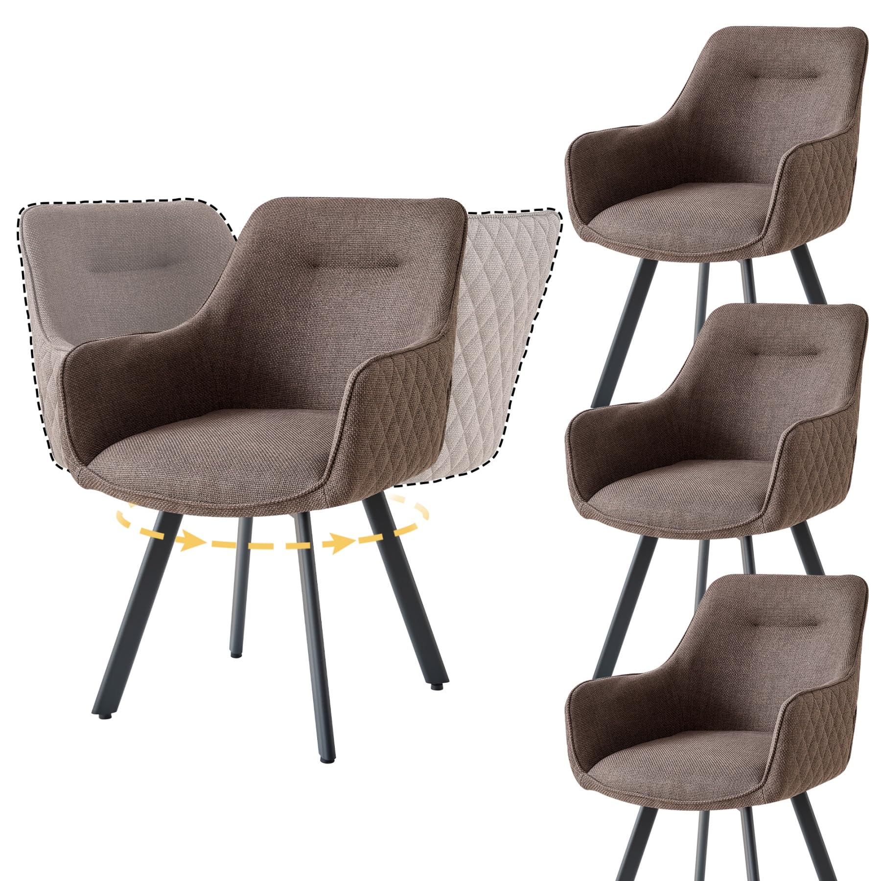 GrandCA HOME Juego de 4 Sillas de Comedor con Reposabrazos, Giro de 360°