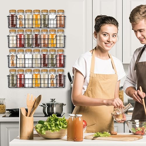 Miniatura 4 de GUUKAR Organizador de especias para montaje en pared, estante de almacenamiento de organización de especias para puerta de gabinete, 4 paquetes de