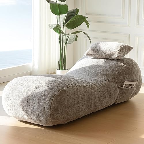 MAXYOYO Bean Bag Bed with Pillow, Chaise Lounge Chair Indoor, Velvet Floor Sofa, Fainting Couch for Bedroom Living Room, Shredded Foam Filling, Removable and Machine Washable Cover