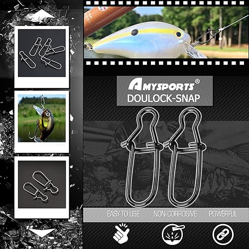 Miniatura 9 de AMYSPORTS Clip de presión de pesca de alta resistencia, doble bloqueo giratorio de acero inoxidable de cambio rápido, broches de pesca de níquel