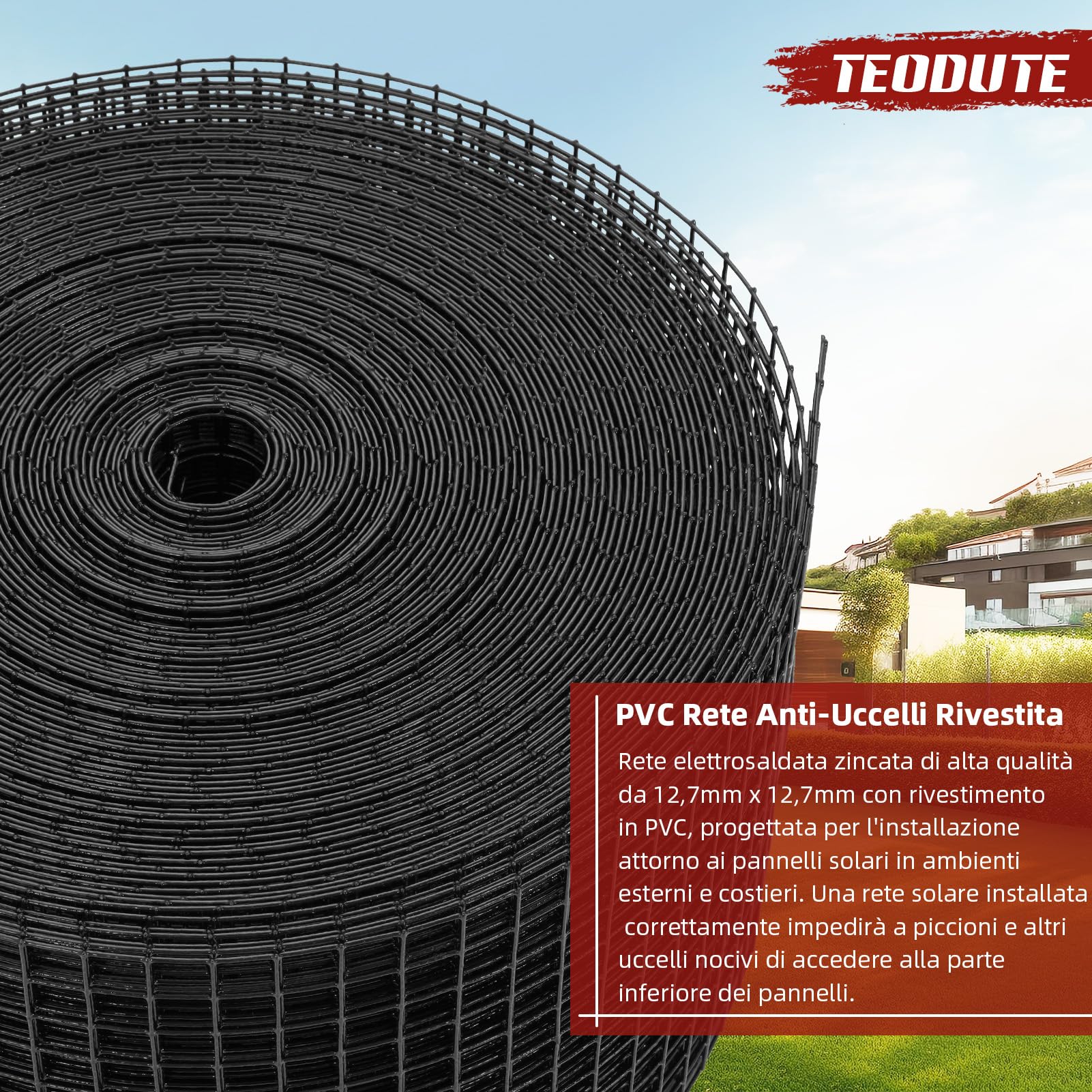 Griglia di Protezione per Pannello Solare in Rotolo 15cm x 30m, Kit Anti-Uccelli 70 Fascette in Acciaio Inox Rivestimento in PVC Antiruggine Rete Metallica da 12,7 mm