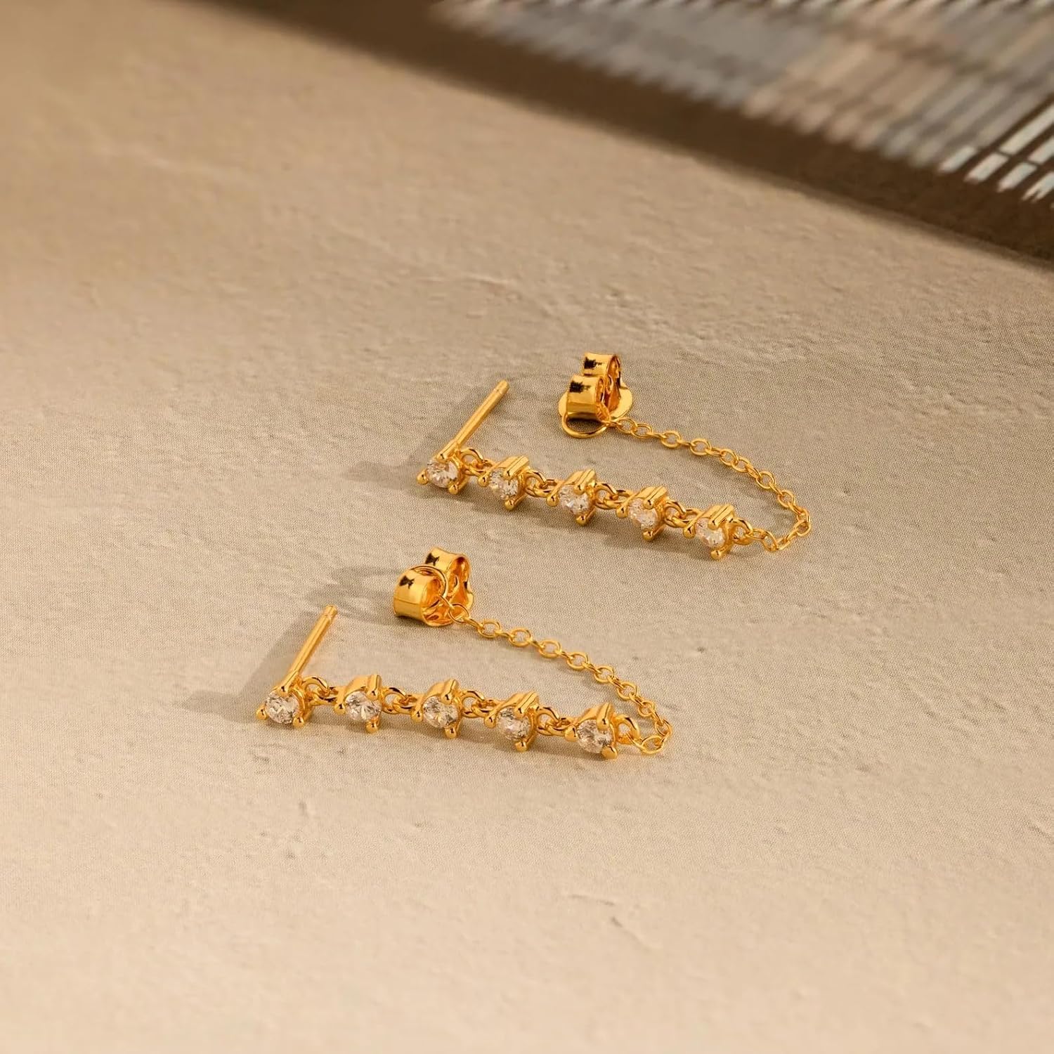 CAITLYNMINIMALIST 18K Gold Sterling Silver Chain Loop Dangle Drop Stud Earrings Gift for Women