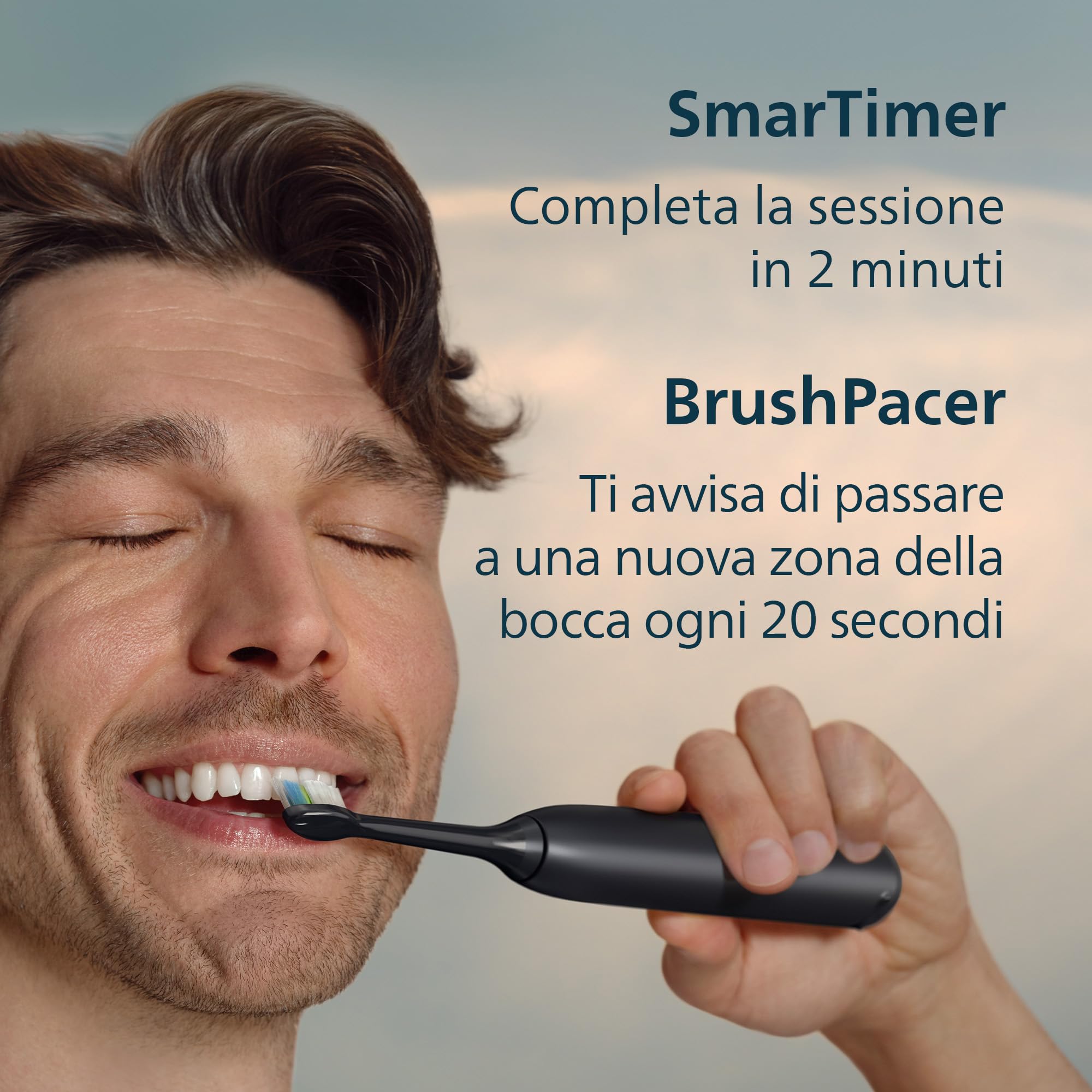 Philips Sonicare 5300 spazzolino elettrico sonico con 2 livelli di intensità, avviso di pressione, EasyStart, Smartimer e BrushPacer, nero, modello HX7101/04 [Nuova tecnologia]