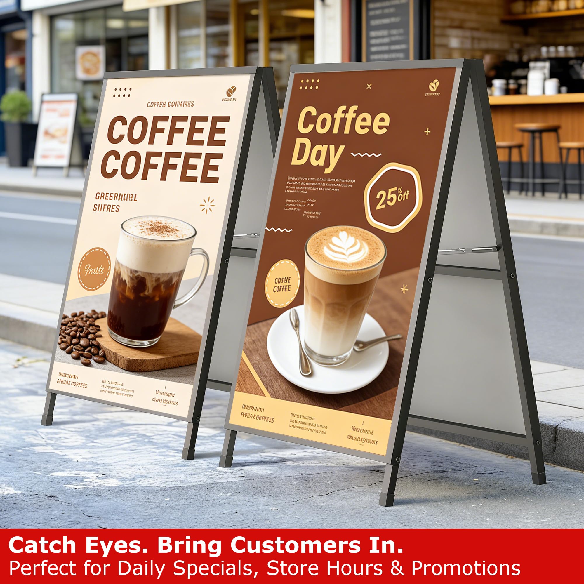 WIIGO - Carteles A1 A para pavimento con marco, doble cara, soporte de exhibición de carteles con 2 cubiertas antirreflejos y tableros corrugados para negocios, restaurantes, publicidad