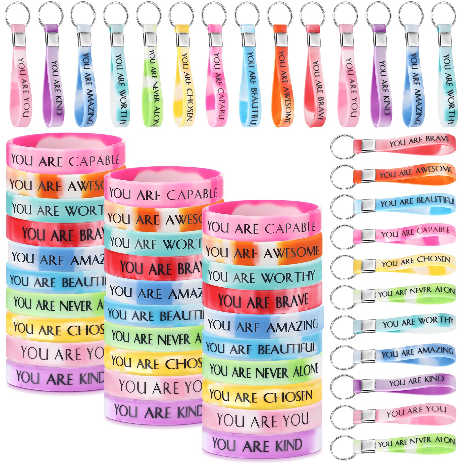 Sratte 60 Pcs Motivational Wristbands Employee Appreciation Gifts Social Worker Inspirational Keychains Bulk Mental Health Gifts Adult Party Favors