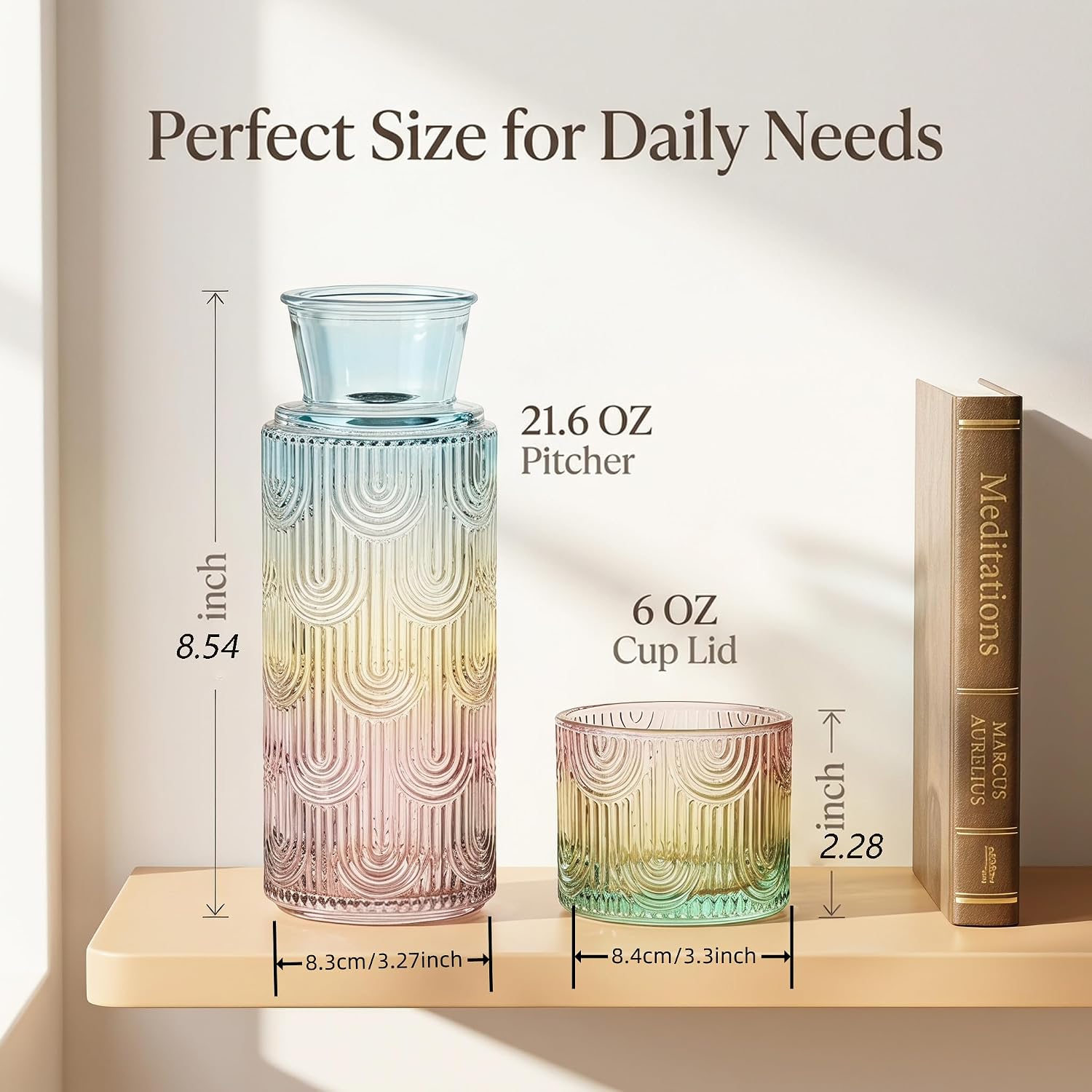Bedside Water Carafe and Glass Set, 21.6oz, Mouthwash Dispenser Colorful