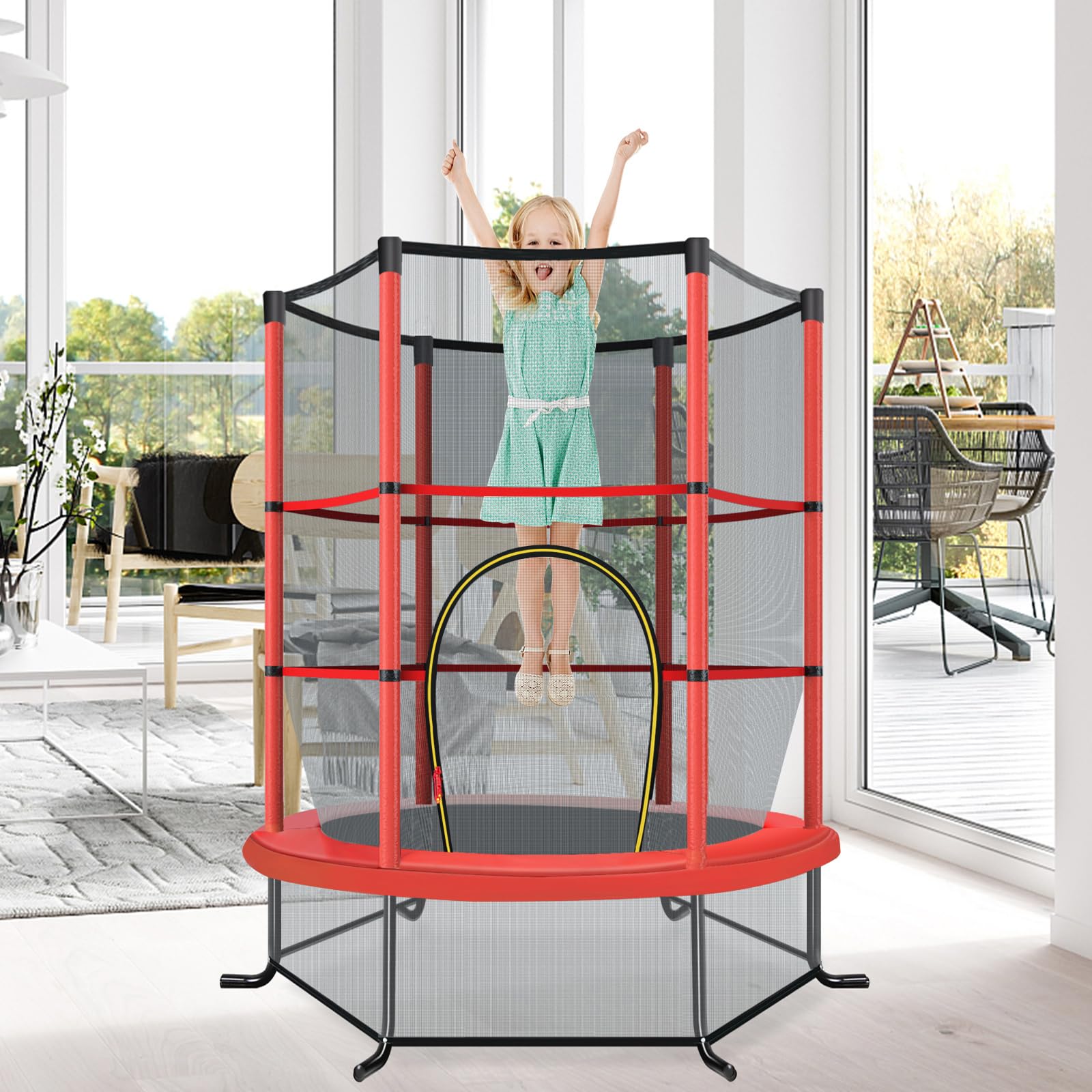 COSTWAY Cama Elastica Infantil Ø 165cm, Trampolines con Red de Seguridad y Almohadilla para Muelles para Niños de 3-6 Años, de Interior/Exterior, Carga estática 135kg