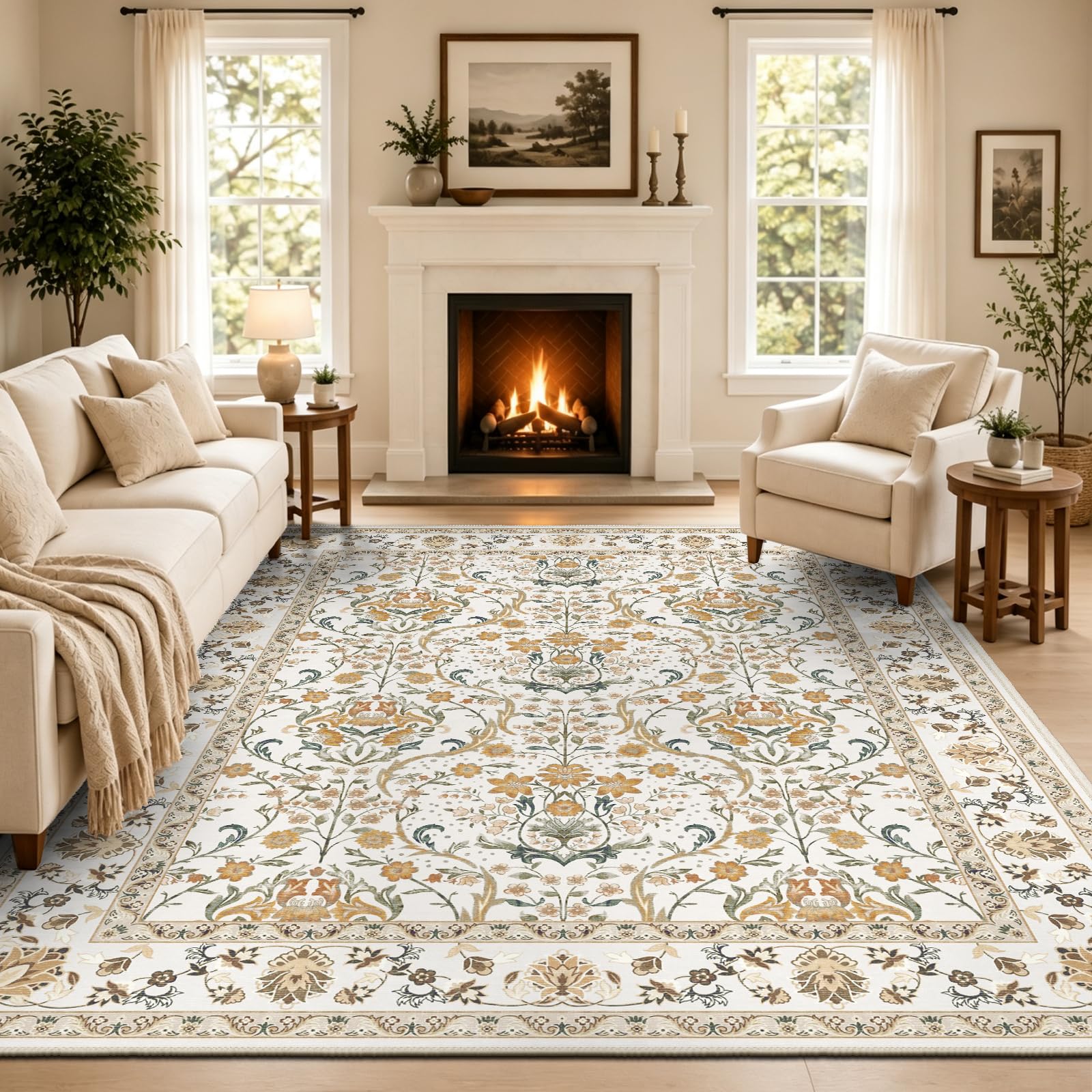 Capslapd Vintage Rugs Living Room Rug 160x230 cm Orange Washable Carpet