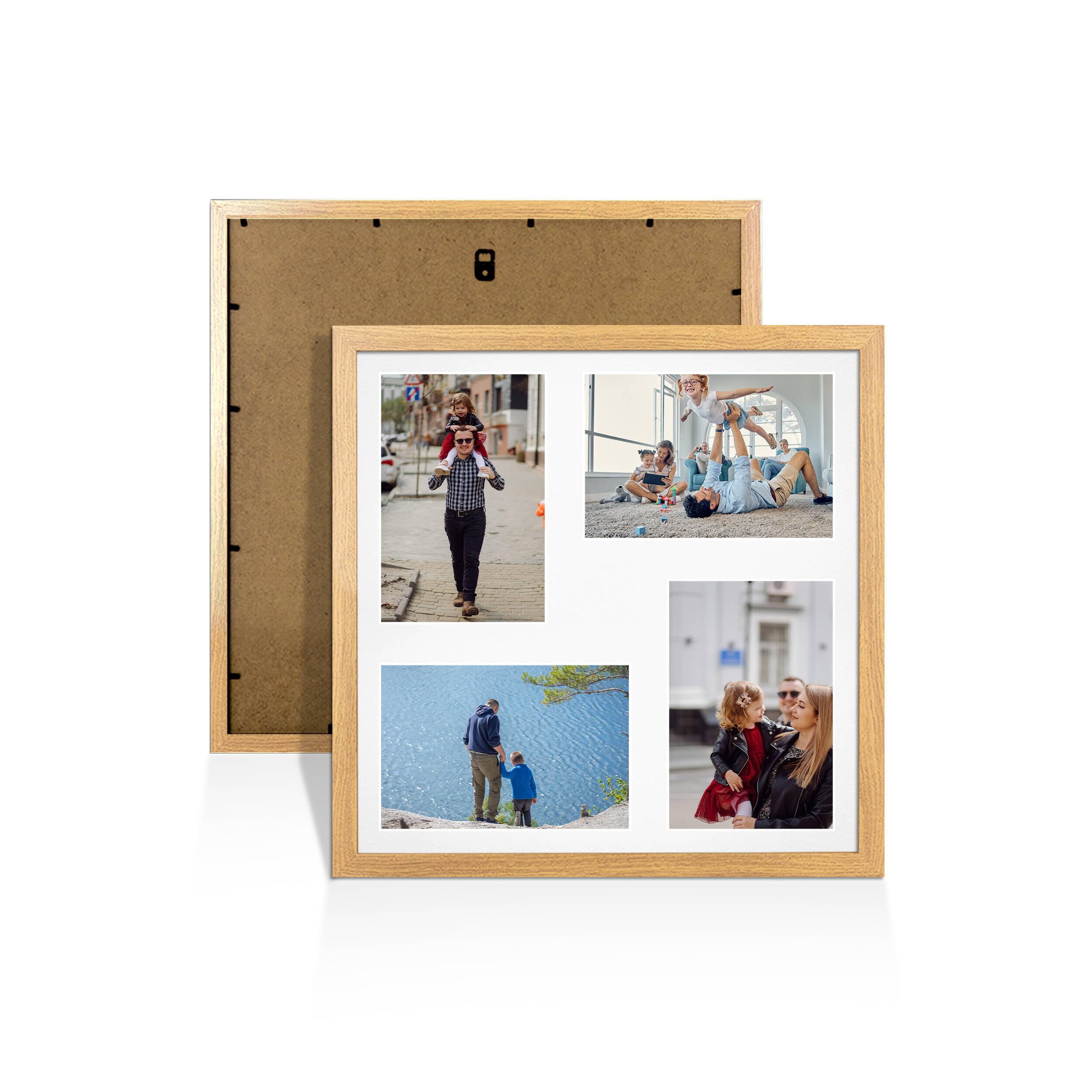 Alison Kingsgate Oak 12x12 Photo frames for multiple pictures - 4 Apertures Collage Frame with White Mount - Holds (4x) 6x4 Photos - Engineered Wood & Perspex