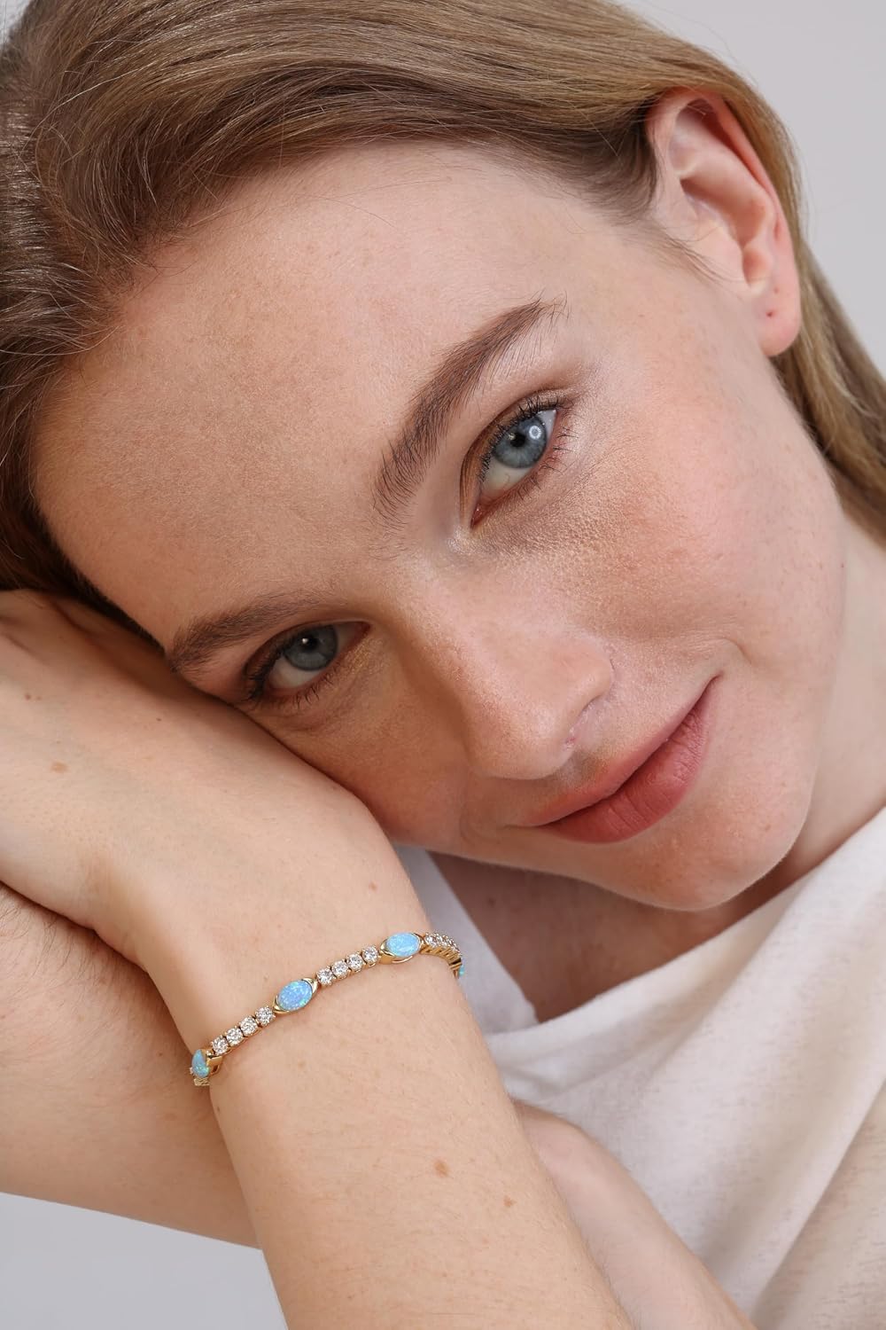 14K Gold Plated Bezel Set Chain Bracelet for Women Oval Cut Tennis Bracelet Gift for Birthday, Wedding, Anniversary