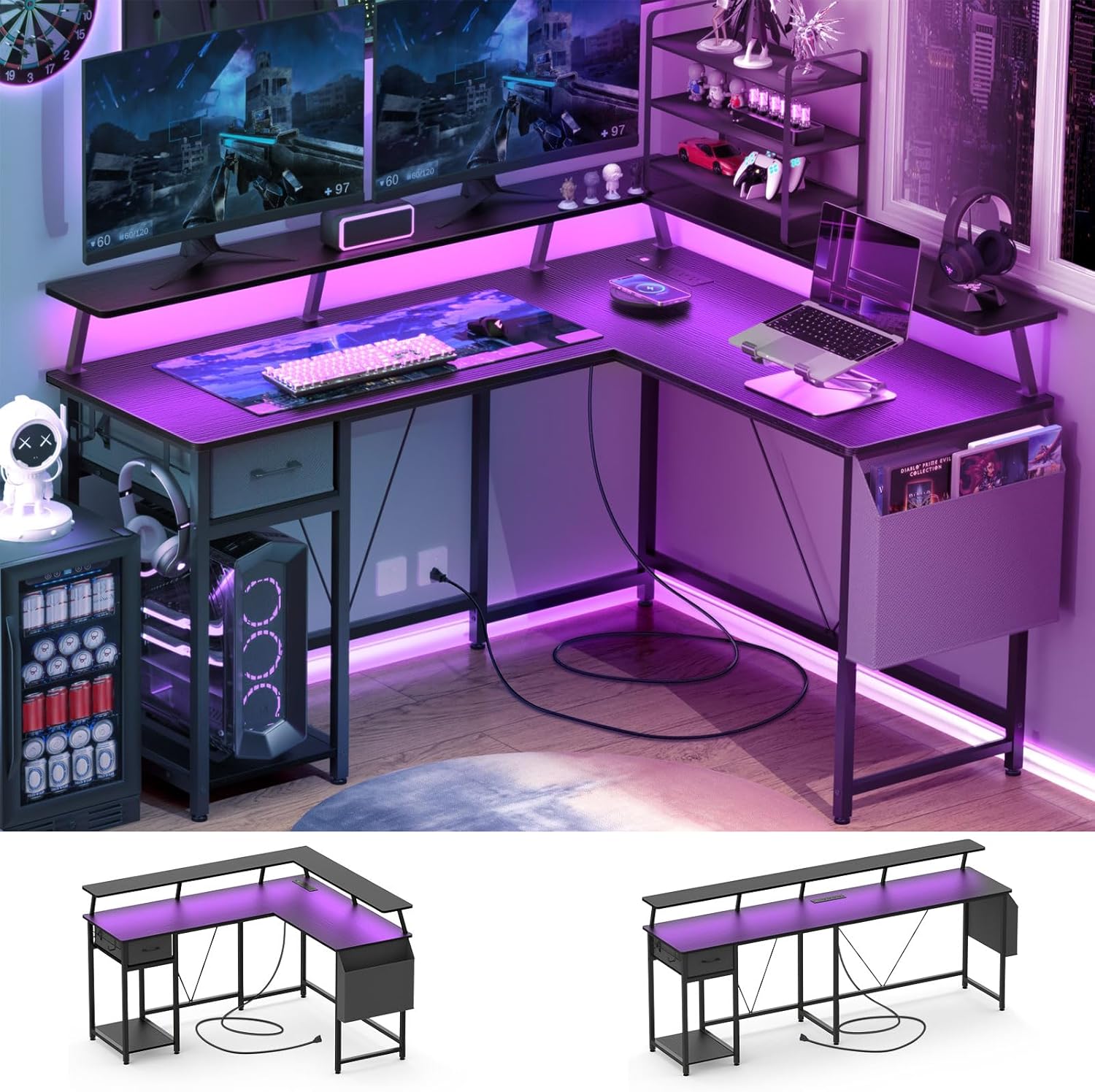 Raynesys L Shaped Gaming Desk with Storage, Computer Desk