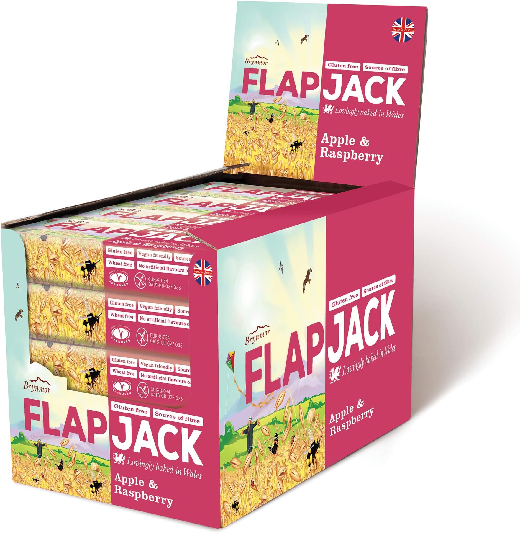 Brynmor Apple & Raspberry Flapjack, 20 x 80g Individually Wrapped Bars, A Perfect Treat For Snack Time