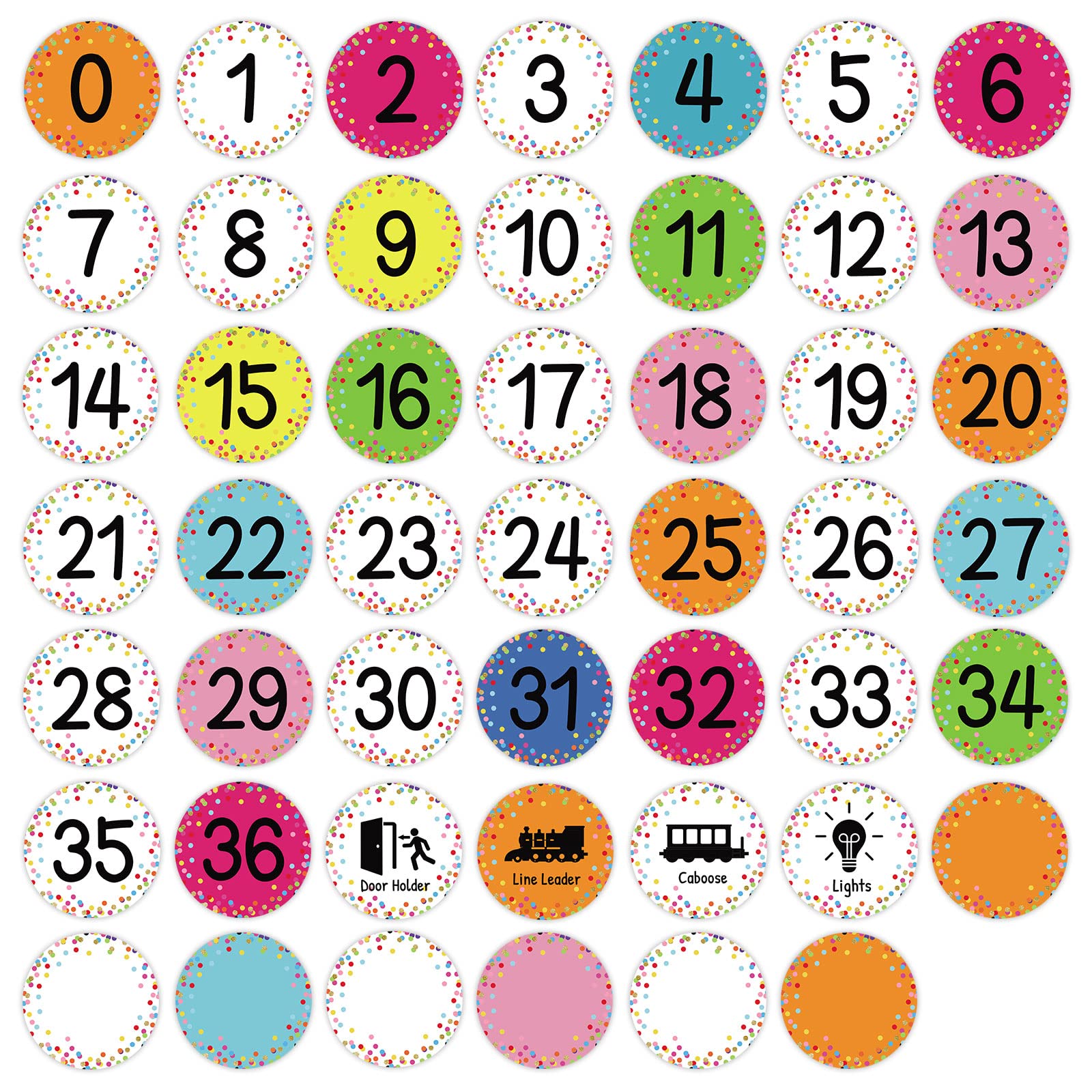 48PCS Confetti Numbers Stickers Classroom Decorations Colorful Mini Dots Number Spot Markers Stickers White Confetti Classroom Labels Accents Cutouts for Preschool Elementary School Floor Decoration