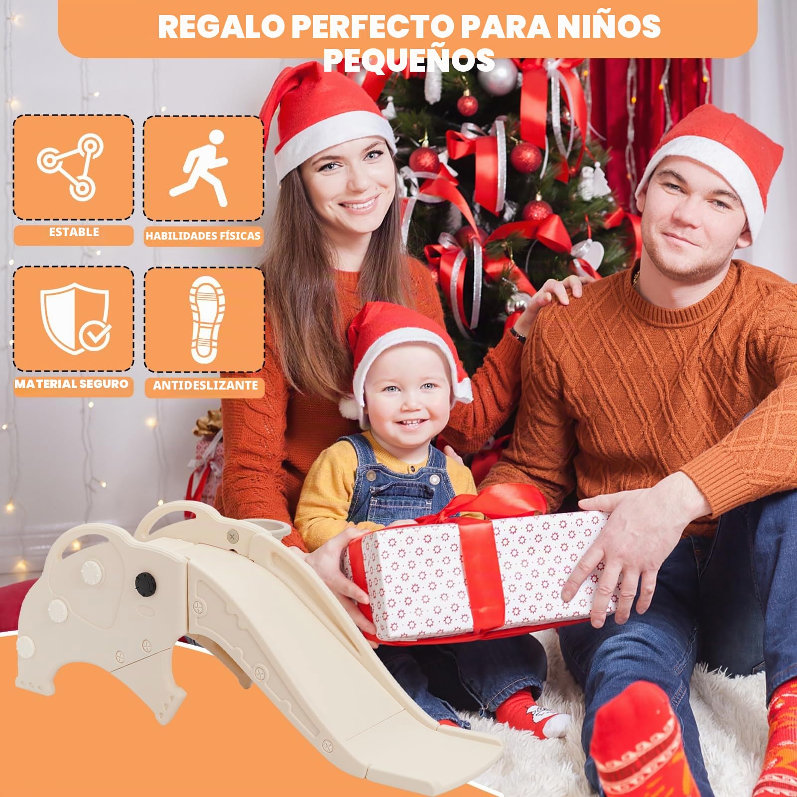 3 en 1 Tobogán para Niños, con aro de Baloncesto, Baloncesto, Tobogán Infantil con Peldaños Antideslizantes, Interior y Exterior Tobogán