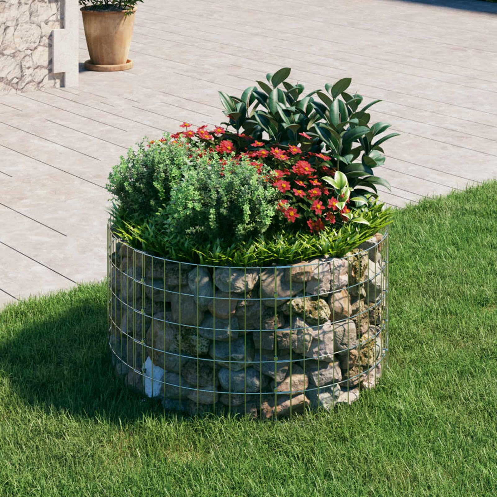 Gabionen-Hochbeet, Kräuterspirale, Hochbeet Im Garten, Pflanzkübel, Pflanzsteine, Rund Verzinkter Stahl Ø100x50 cm