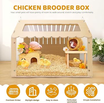 Chicken Brooder Box, Brooder Box for Chicks, Wooden Quail Cage for Hamsters, Ducklings, Hedgehogs and Lizards, Skylight Design Chick Coop, Baby Chicken Supplies (Only Box) (Transparent)