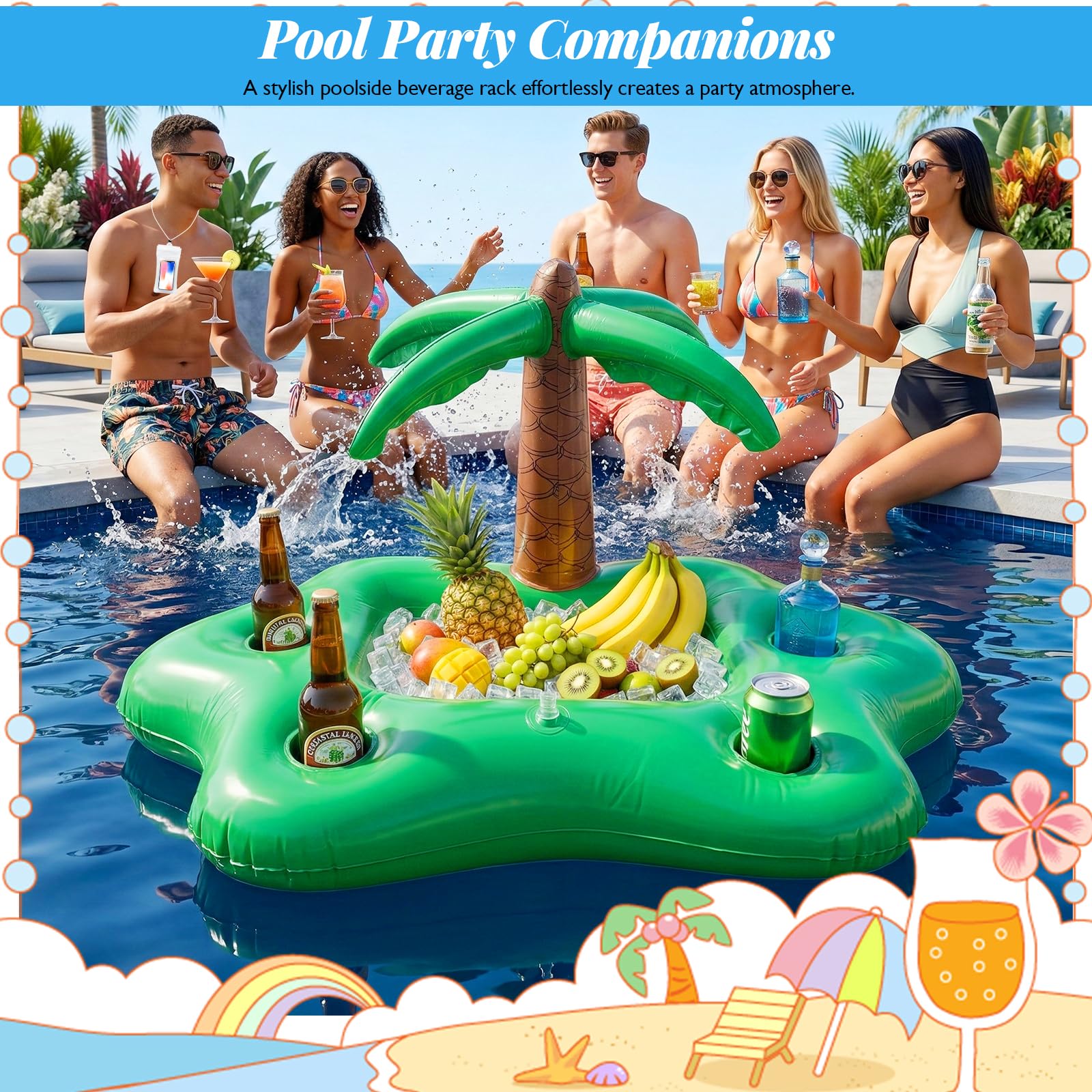 Portabevande gonfiabile, galleggiante, con 2 custodie protettive per cellulare e 1 pompa ad aria, portabevande gonfiabile, per piscina, feste, piscina, divertimento in acqua, spiaggia, festa a