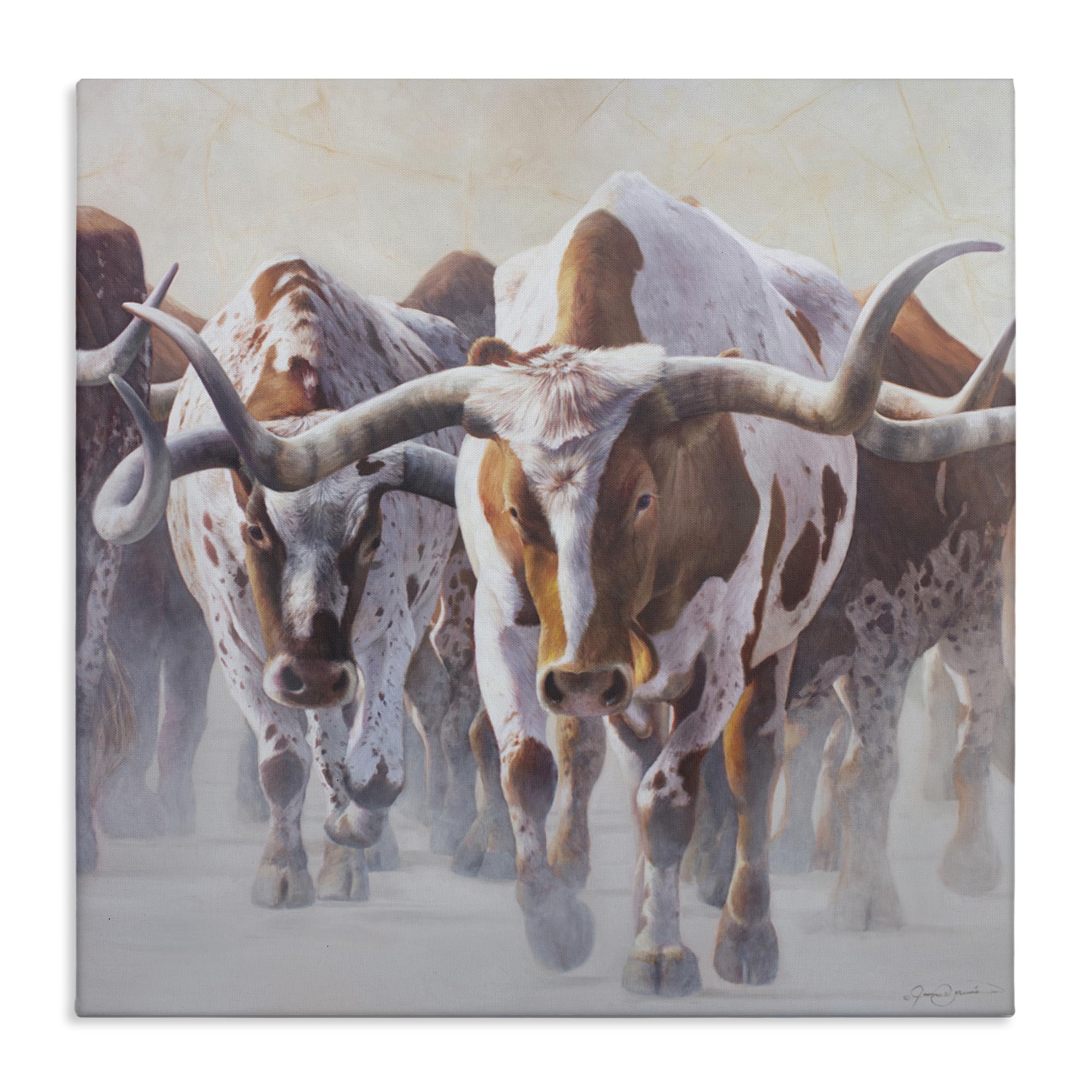Stupell Industries Unframed 'Herd Of Longhorns On Ranch'| Canvas Art