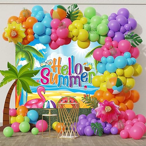 Miniatura 3 de WOLADA Fondo de verano Hello Summer Pool Party Fondo para fiesta de cumpleaños, fondo de fiesta de cumpleaños hawaiana fondo de fotografía 7x5ft