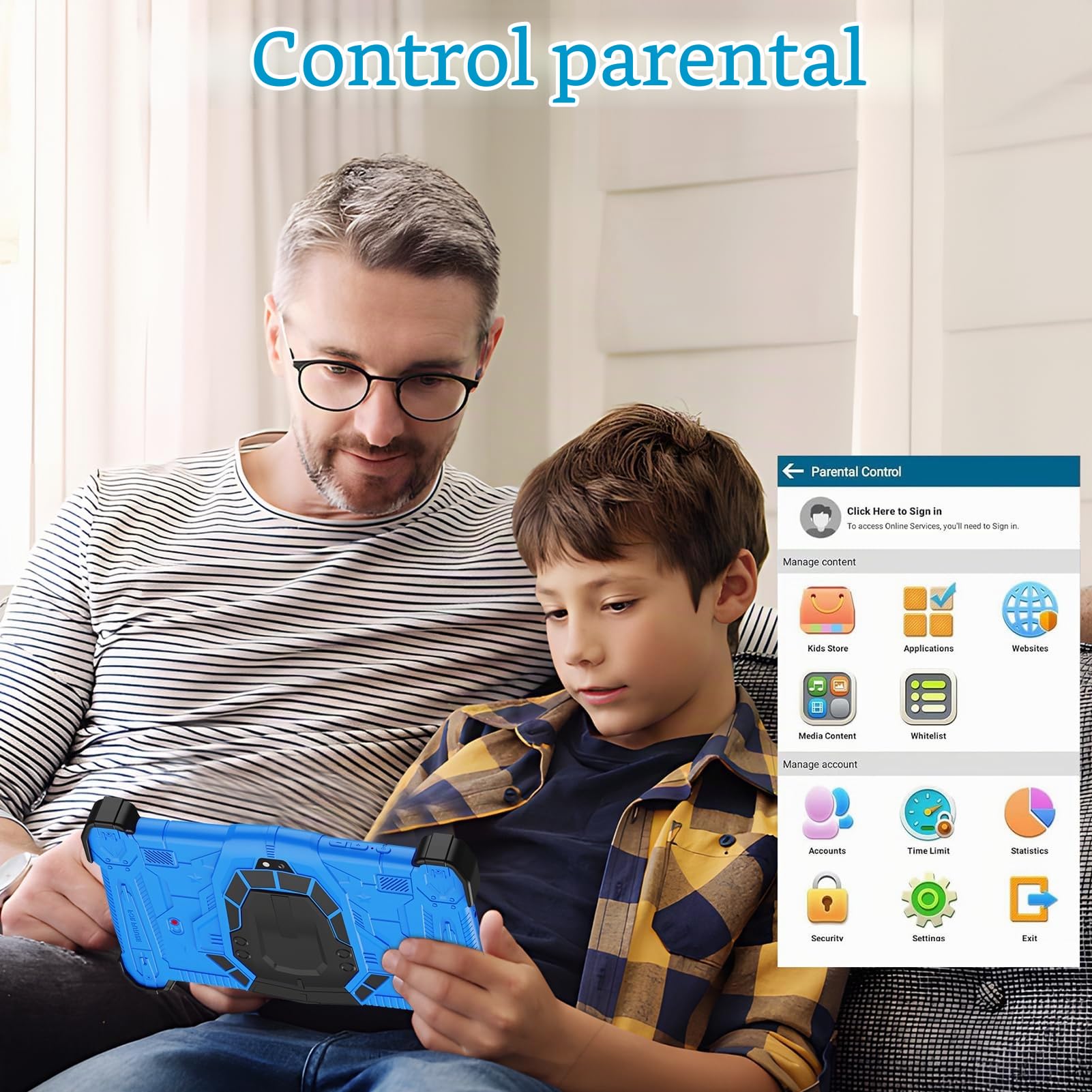 EagleSoar Tablet para Niños 10 Pulgadas, Android 14 con Procesador Octa-Core, Infantil 3 a 12 años, 10GB RAM+64GB ROM, App Aprendizaje para Niños Preinstalado y Controles Parentale(Azul)