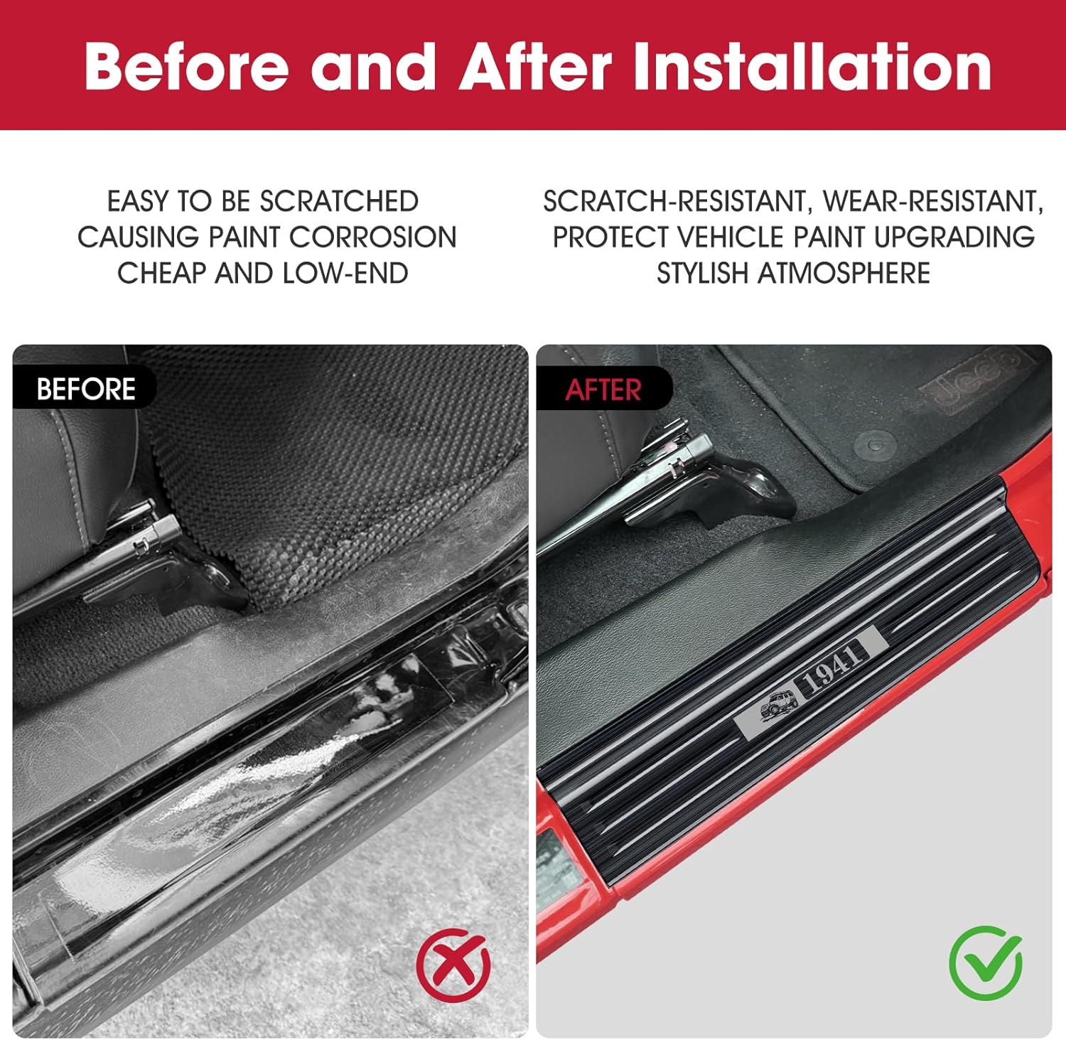 Door Sill Guards for Gladiator JT 2020-2026 & Jeep Wrangler 2018-2026 JL JLU 304 Stainless Steel Door Sill Protector Front and Rear Door Car Pedal Kick Protection | Black Brushed, 2 Door