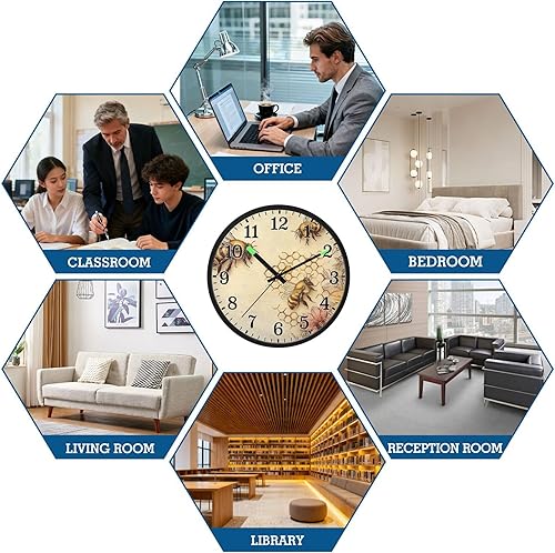 Miniatura 7 de JUNZAN Luminous Voice-Activated Round Wall Clock 12 Inch Honey Bees Wildflowers Retro Yellow Non-Ticking Silent Battery Operated Wallclocks for