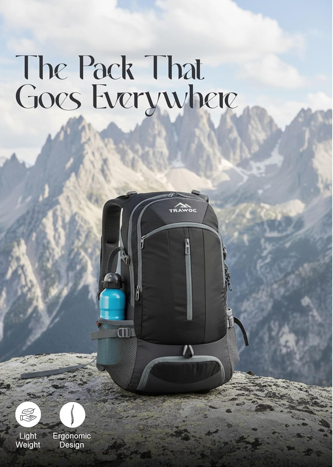 TRAWOC FALCON 40 L Travel Laptop Backpack for Men and Women, Casual Daypack with Rain Cover Hiking,Trekking, Travelling Bag