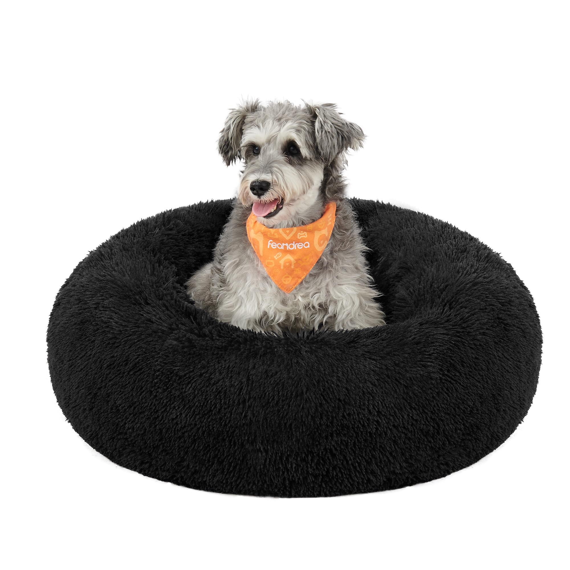 Feandrea Cuccia Cane Interno, Cuccia per Cani, Lettino per Animali Domestici a Ciambella, Cuscino Sfoderabile e Lavabile, Tappeto di Peluche, Diametro 70 cm, Nero Inchiostro PGW039B01