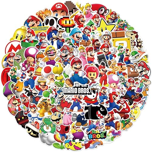 100 calcomanías de Super Mario, regalos de dibujos animados de Mario Bros para Kdis, calcomanías de vinilo impermeables para laptop de adolescentes,