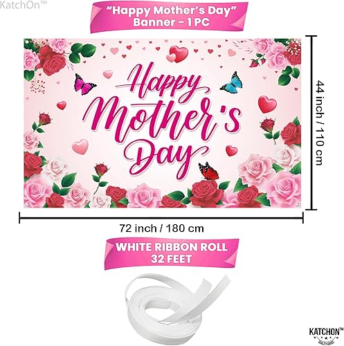 Miniatura 2 de KatchOn, Pancarta extragrande para el día de la madre, 72 x 44 pulgadas, decoraciones del día de la madre para fiesta, telón de fondo rosa para el