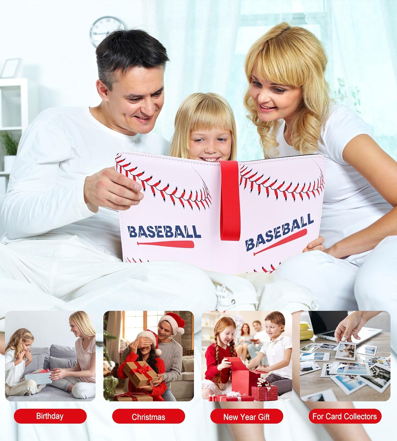 Baseball Card Binder 9 Pocket, 1080 Trading Card Binder Album Holder with 60 Removable Sleeves, Waterproof Zipper Sports Binder for Baseball, Collectible Cards