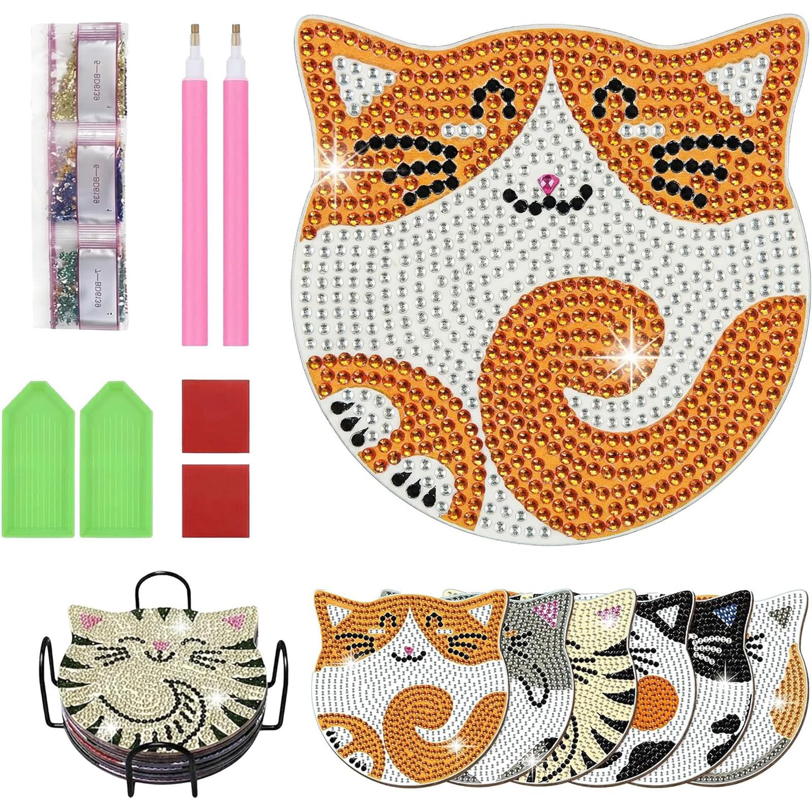 6Pcs Diamond Painting Coaster Kit, DIY Art and Craft Kit for Adults and Kids, Creative Home Decoration, Cat-Themed Coasters, Fun Stress Relief Activity and Educational Skill Development Project-image-5